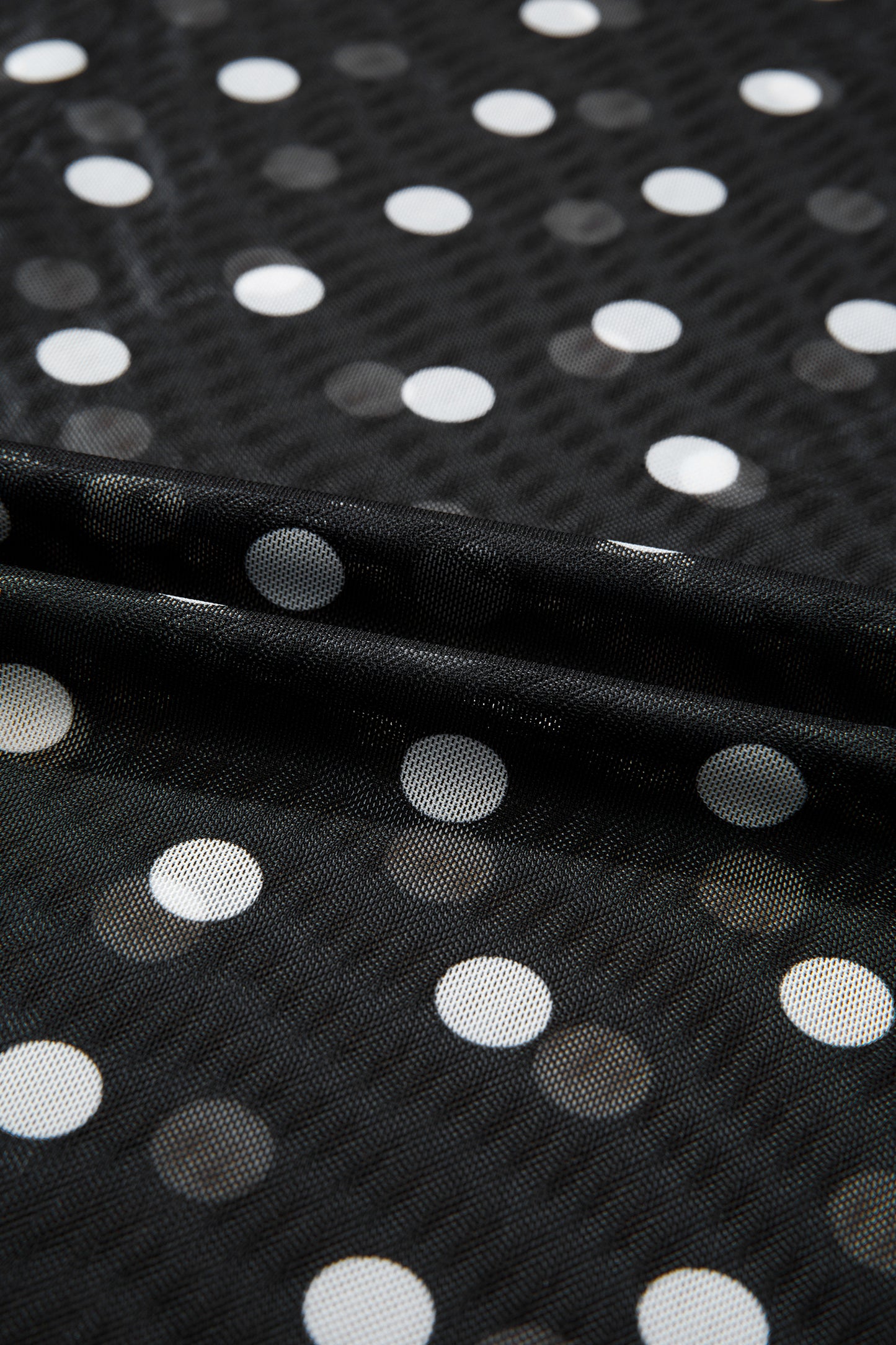 Black Polka Dot Printed High Neck Sheer Mesh Tee-Tops/Tops & Tees-[Adult]-[Female]-2022 Online Blue Zone Planet