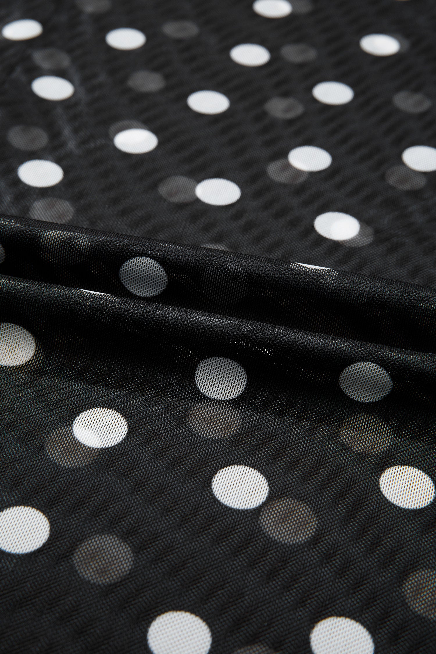 Black Polka Dot Printed High Neck Sheer Mesh Tee-Tops/Tops & Tees-[Adult]-[Female]-2022 Online Blue Zone Planet
