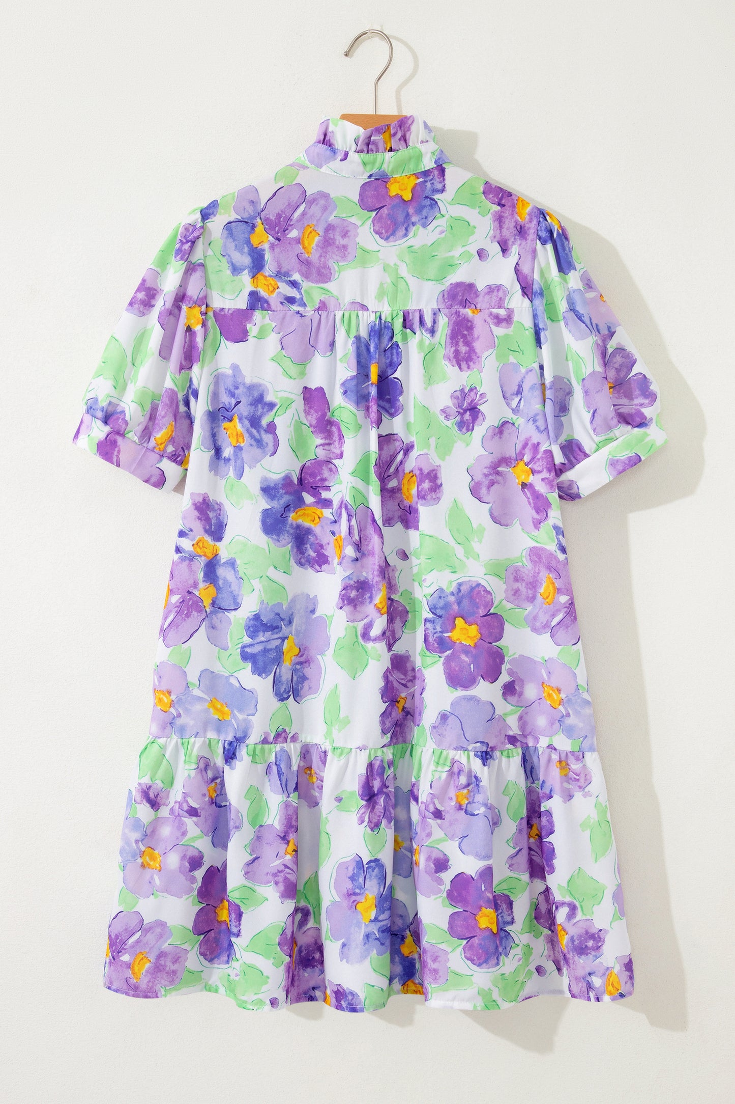 Purple Floral V Collar Short Sleeve Tiered Ruffle Mini Dress-TOPS / DRESSES-[Adult]-[Female]-2022 Online Blue Zone Planet