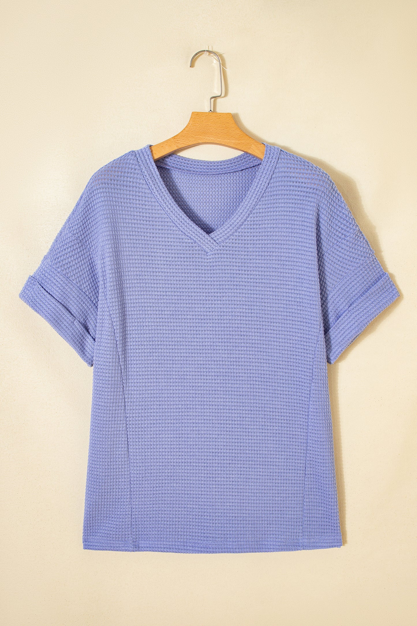 Clearly Aqua Waffle V Neck Short Sleeve Knit Top-Tops/Tops & Tees-[Adult]-[Female]-2022 Online Blue Zone Planet