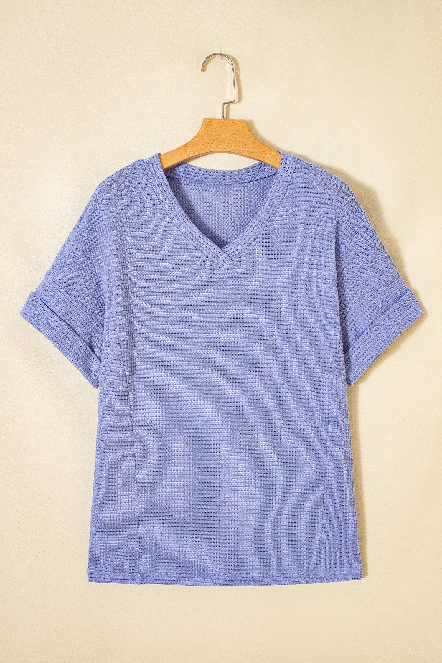 Clearly Aqua Waffle V Neck Short Sleeve Knit Top-Tops/Tops & Tees-[Adult]-[Female]-2022 Online Blue Zone Planet