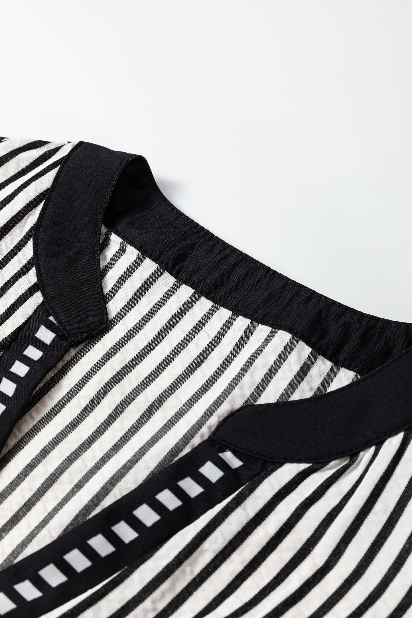 Black Stripe Double Ruffled Short Sleeve Contrast Trim V Neck Midi Dress-TOPS / DRESSES-[Adult]-[Female]-2022 Online Blue Zone Planet