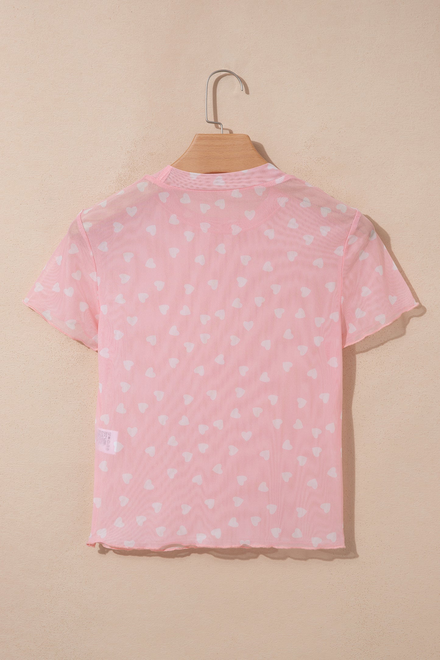 Pink Allover Heart Print Mesh Short Sleeve Top-Tops/Tops & Tees-[Adult]-[Female]-2022 Online Blue Zone Planet