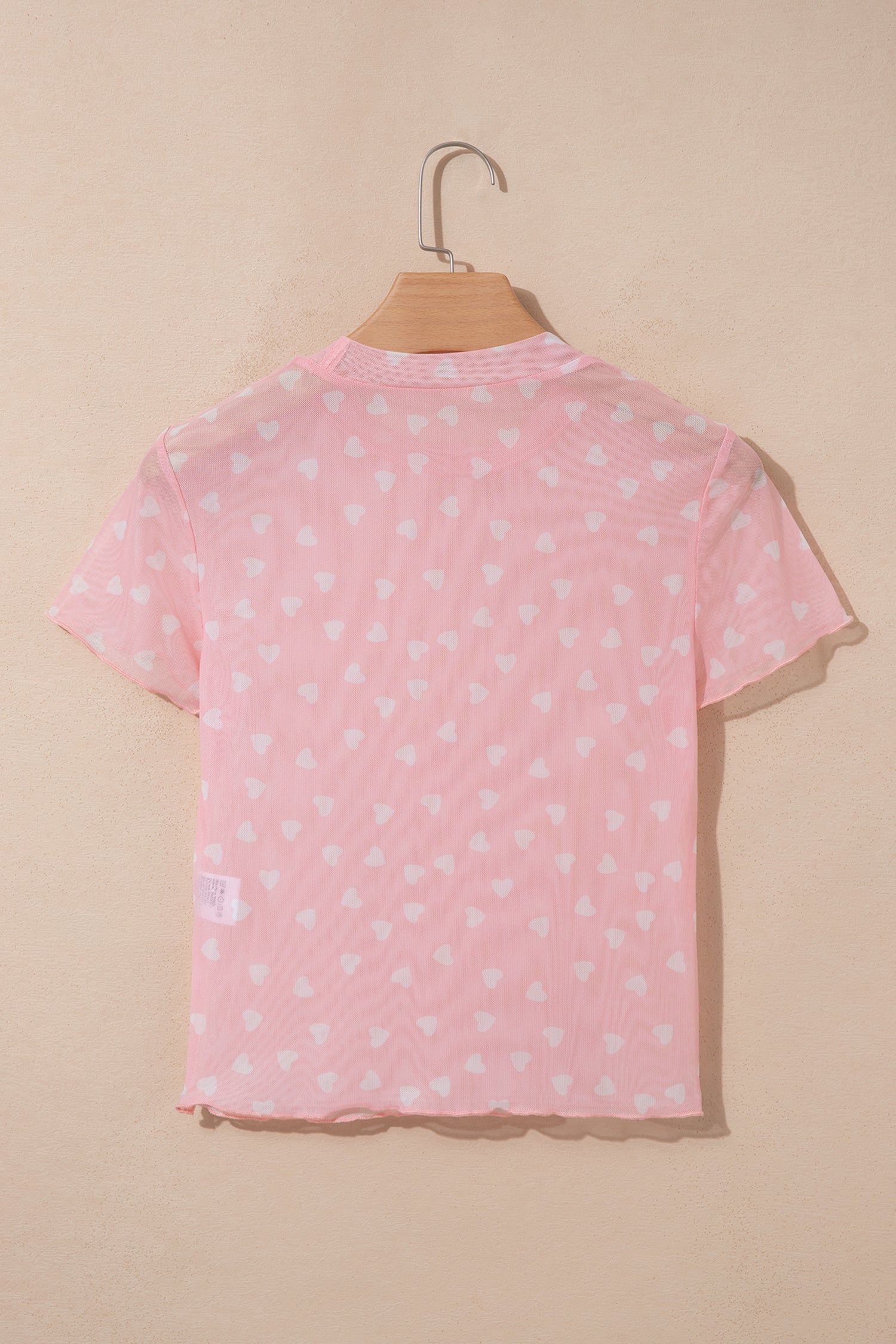 Pink Allover Heart Print Mesh Short Sleeve Top-Tops/Tops & Tees-[Adult]-[Female]-2022 Online Blue Zone Planet