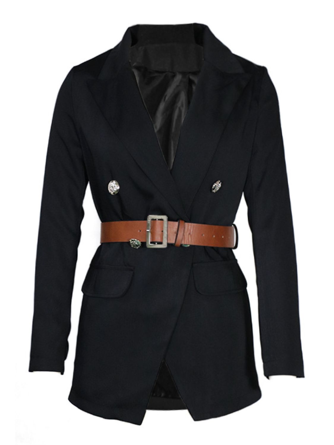 Buttoned Lapel Collar Long Sleeve Blazer-TOPS / DRESSES-[Adult]-[Female]-2022 Online Blue Zone Planet