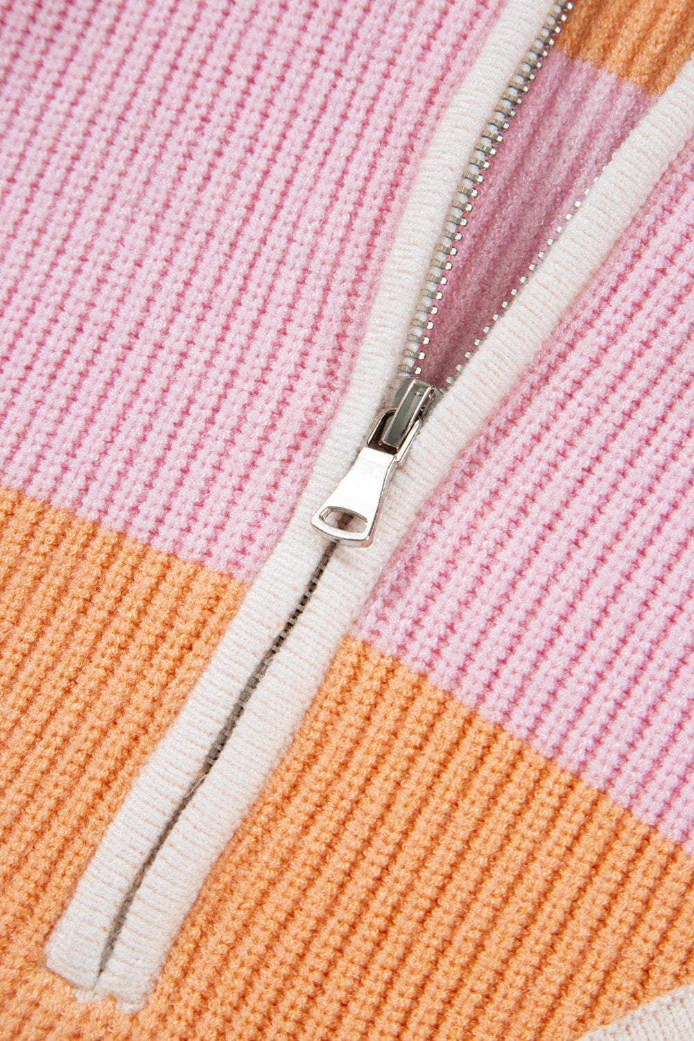 Orange Stripe Colorblock Half Zip Oversize Sweater-Sweaters & Cardigans/Sweaters-[Adult]-[Female]-2022 Online Blue Zone Planet