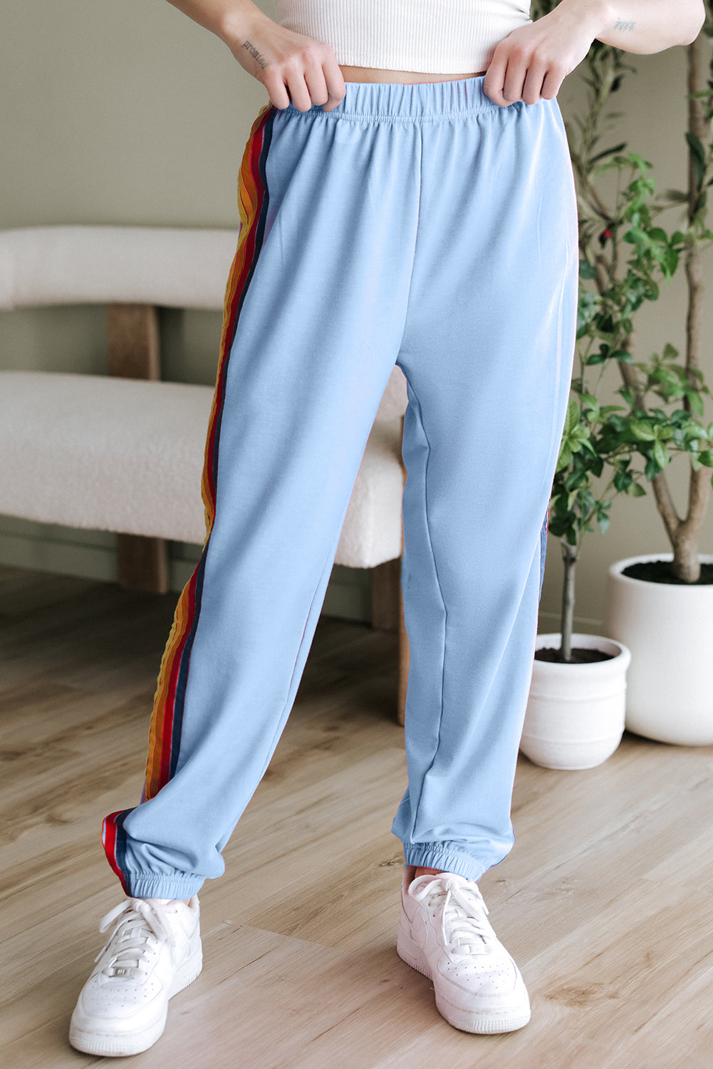 Light Blue Counting Rainbows High Waist Sweatpants-Tops / Dresses-[Adult]-[Female]-2022 Online Blue Zone Planet