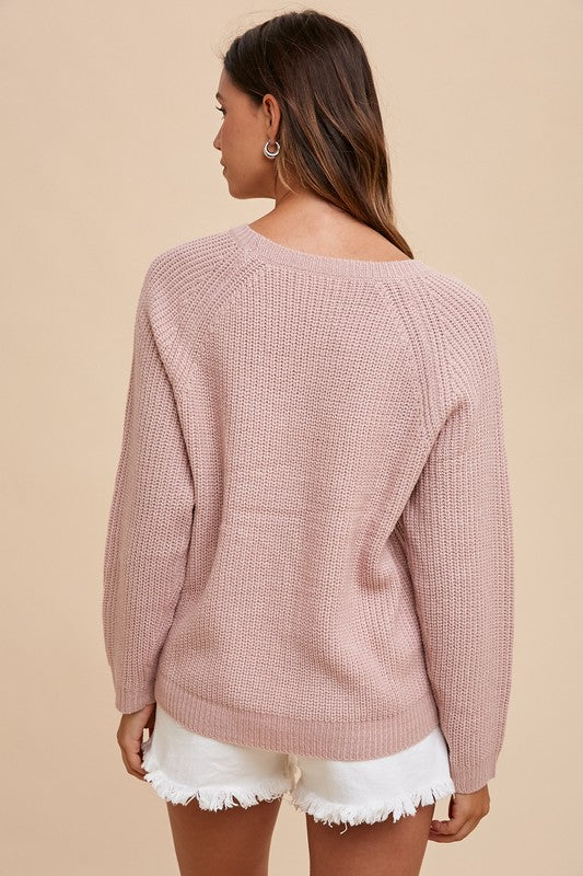 Annie Wear HELLO Embroidered Raglan Sleeve Sweater-TOPS / DRESSES-[Adult]-[Female]-2022 Online Blue Zone Planet