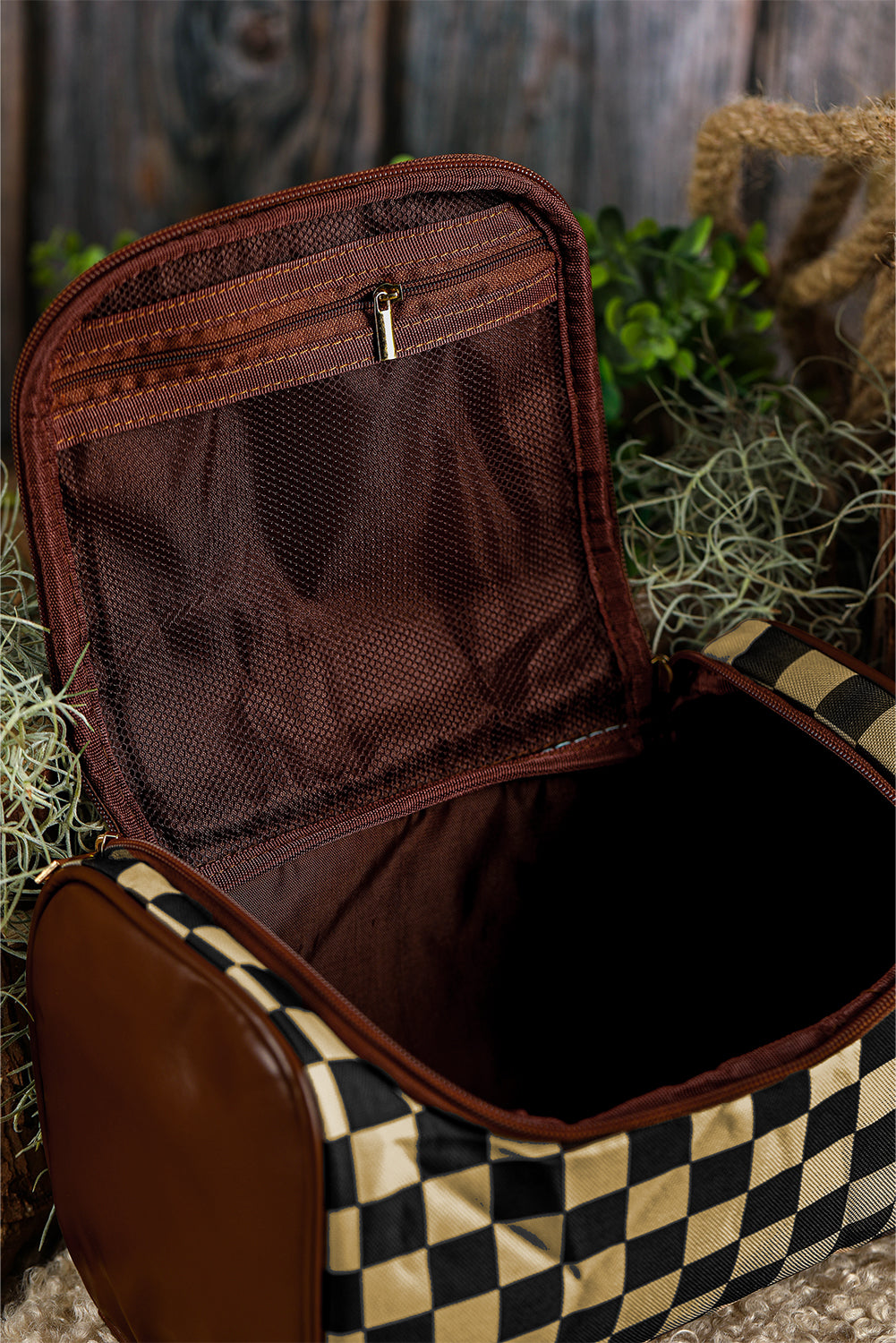 Black Checkered PU Leather Zipper Makeup Bag-Shoes & Bags/Makeup Bags-[Adult]-[Female]-2022 Online Blue Zone Planet
