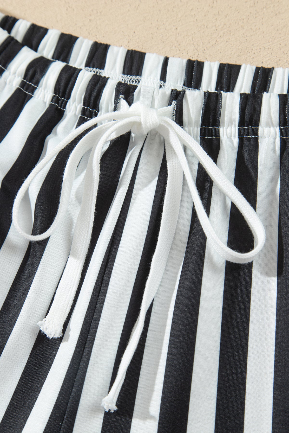 Black Striped Color Block Pullover Top Drawstring Shorts Set-Two Piece Sets/Short Sets-[Adult]-[Female]-2022 Online Blue Zone Planet