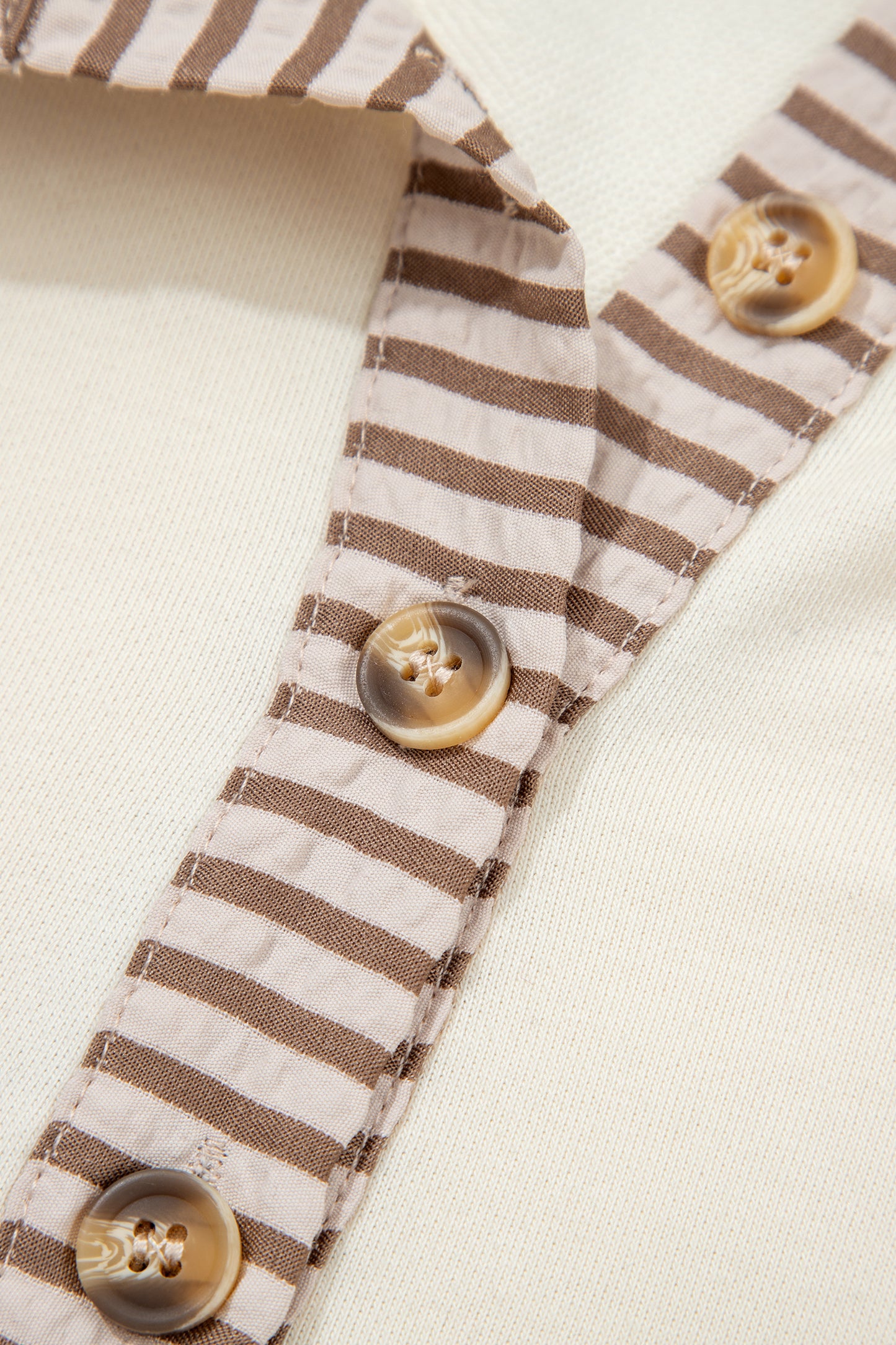 Khaki Stripe Plus Size Color Block Patchwork Half Button Long Sleeve Peplum Blouse-Plus Size/Plus Size Tops/Plus Size Blouses & Shirts-[Adult]-[Female]-2022 Online Blue Zone Planet