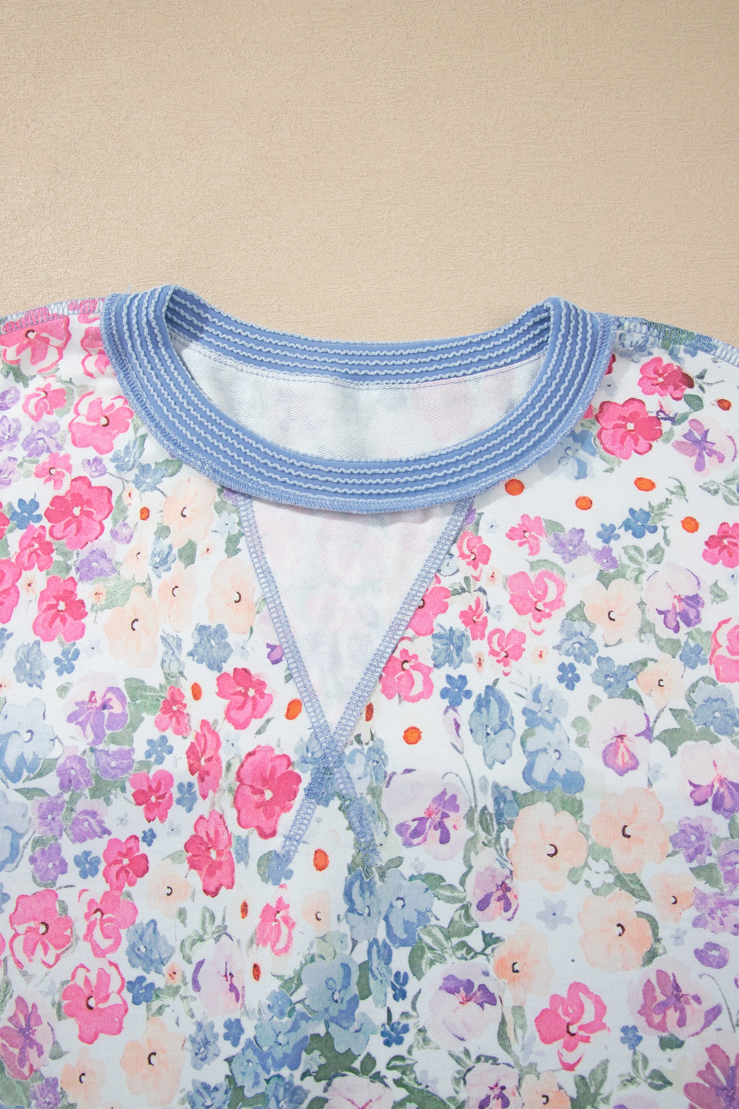 Multicolour Floral Print Round Neck Long Sleeve Top