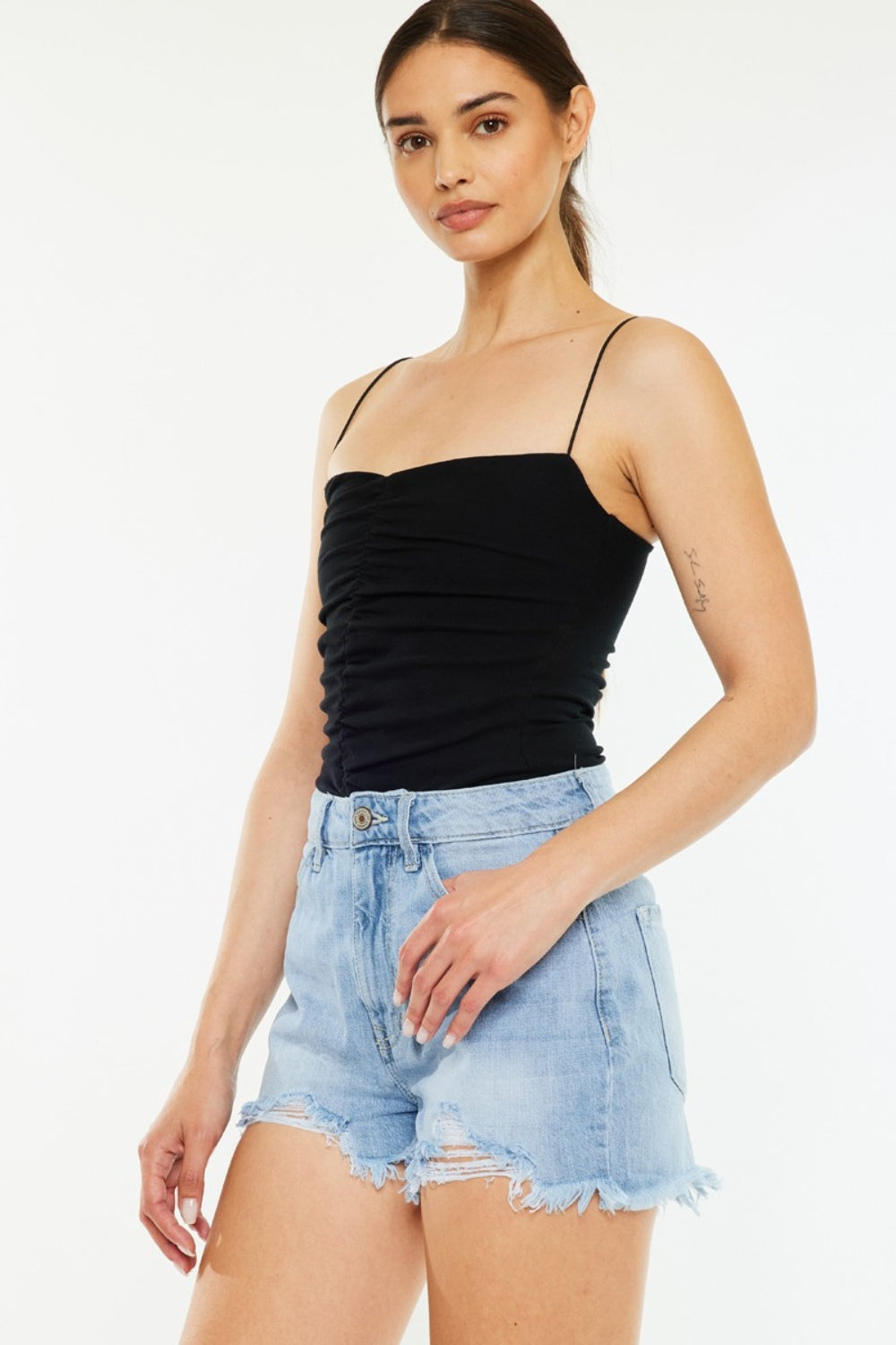 Kancan Raw Hem Distressed High Waist Denim Shorts-TOPS / DRESSES-[Adult]-[Female]-Light-0-2022 Online Blue Zone Planet