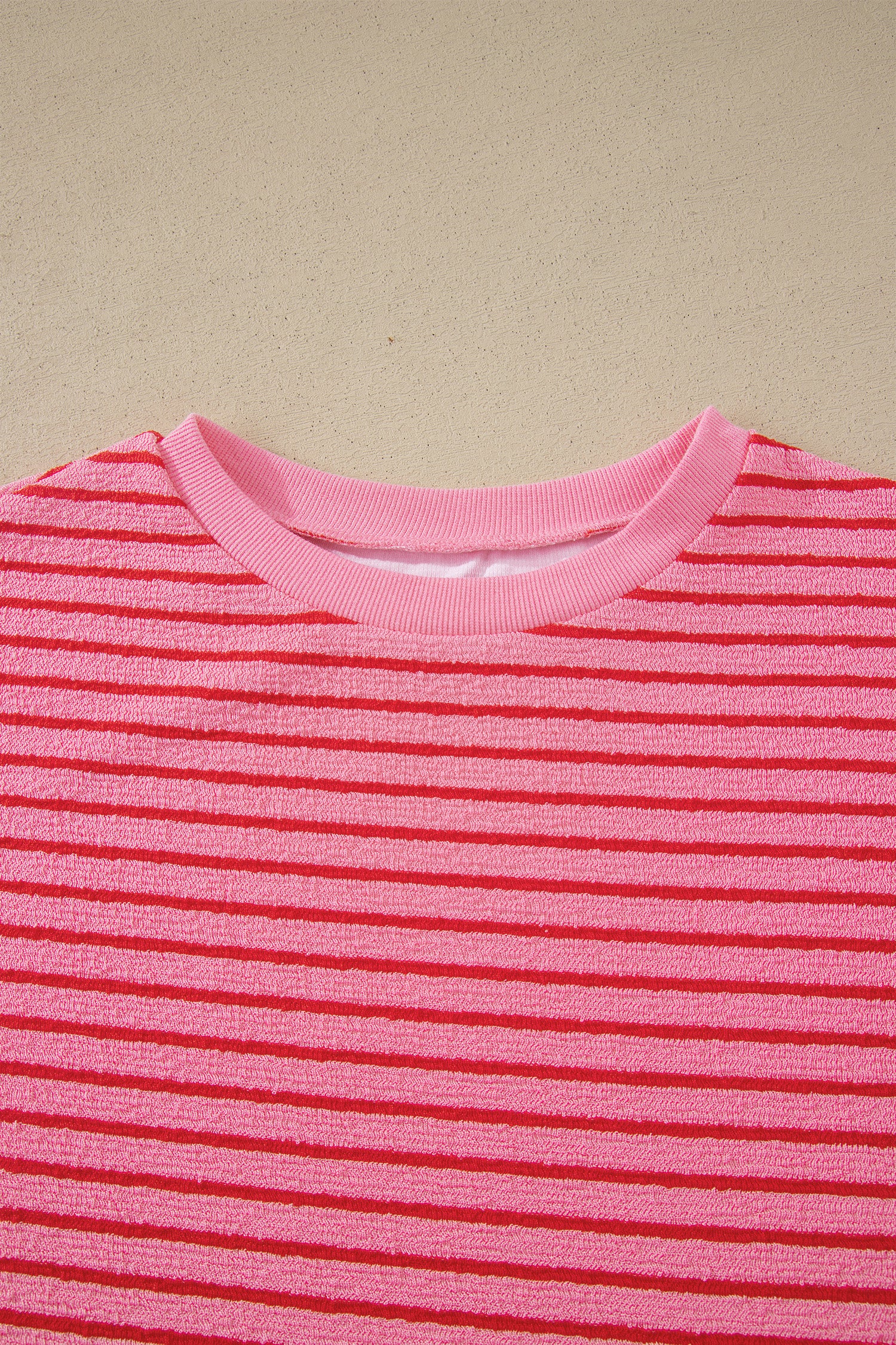 Rose Stripe Side Split Knit Tee Drawstring Shorts Set-Two Piece Sets/Short Sets-[Adult]-[Female]-2022 Online Blue Zone Planet