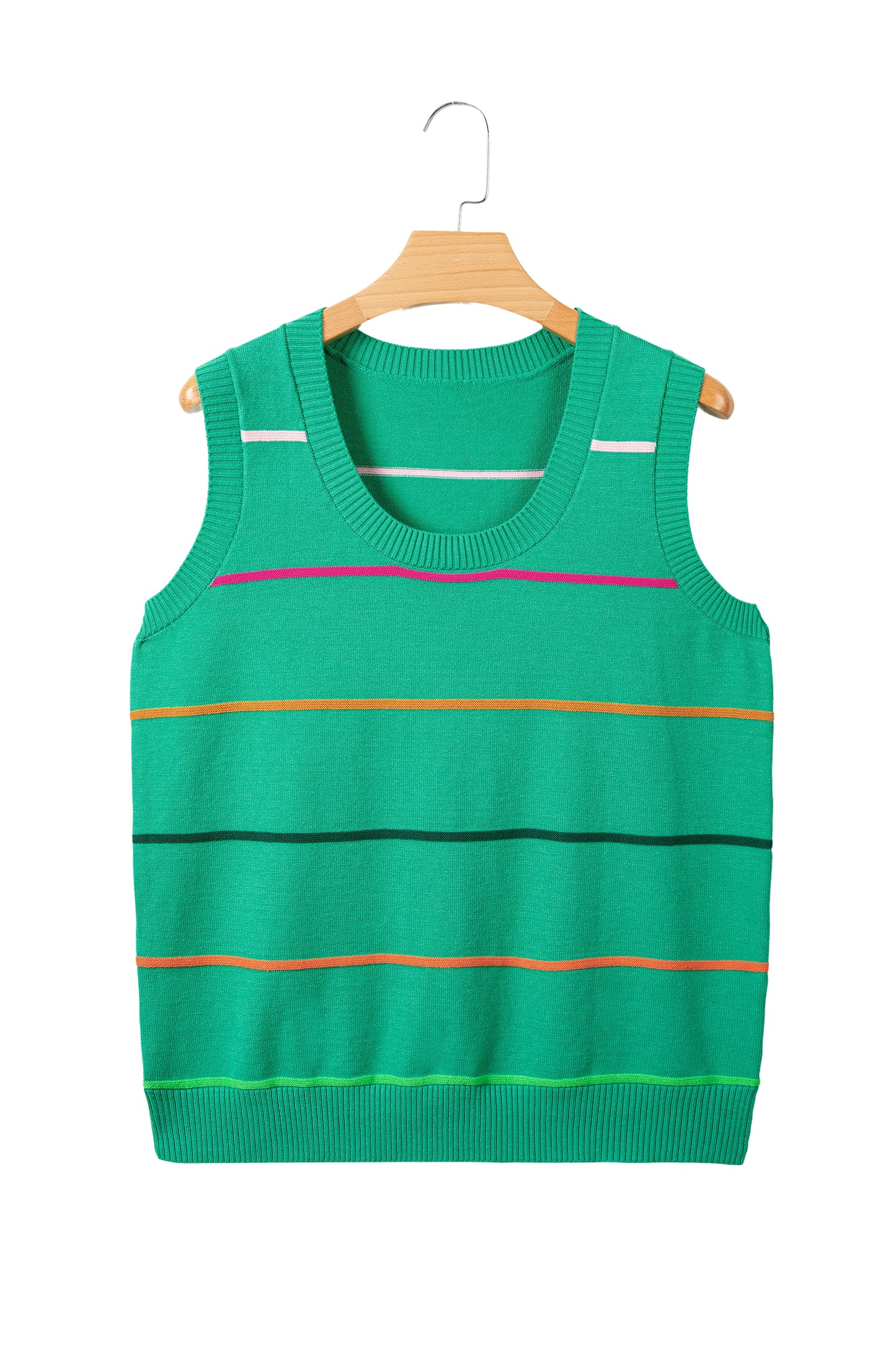Green Stripe Round Neck Knitted Sweater Tank-TOPS / DRESSES-[Adult]-[Female]-2022 Online Blue Zone Planet