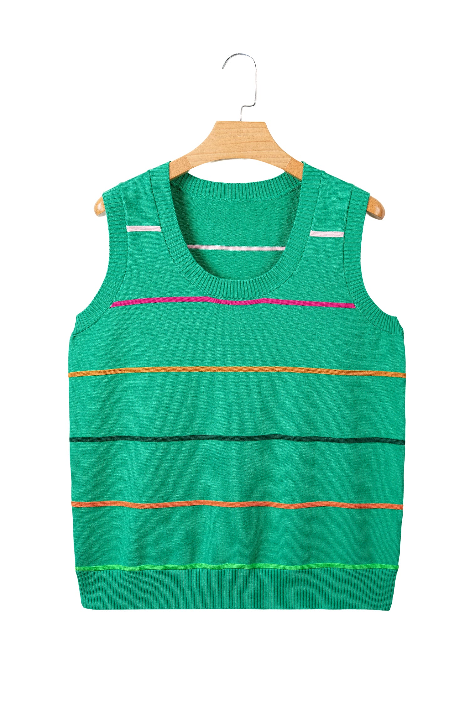 Green Stripe Round Neck Knitted Sweater Tank-TOPS / DRESSES-[Adult]-[Female]-2022 Online Blue Zone Planet