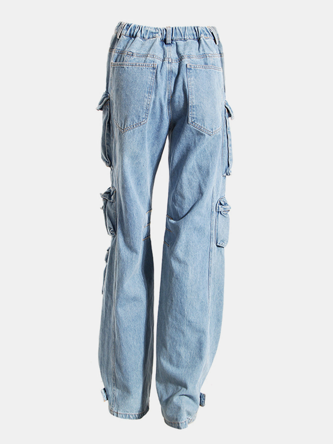 Washed Wide Leg Cargo Jeans BLUE ZONE PLANET