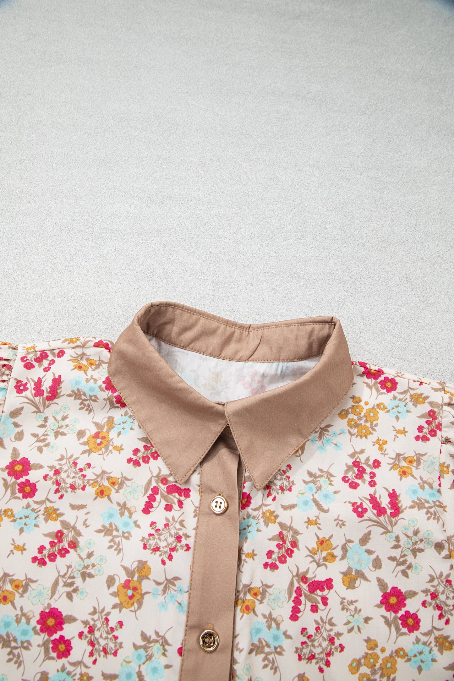 Orange Floral Print Color Block Trim Button Down 3/4 Sleeve Belted Mini Dress-TOPS / DRESSES-[Adult]-[Female]-2022 Online Blue Zone Planet