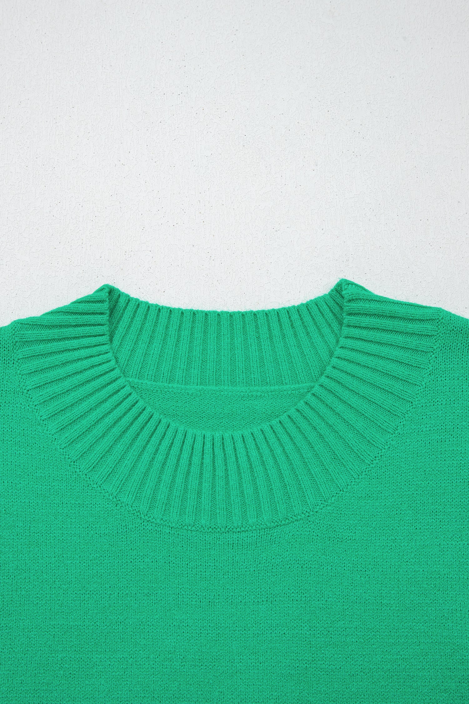 Beau Blue Solid Color Ribbed Trim Round Neck Ruffle Short Sleeve Sweater-TOPS / DRESSES-[Adult]-[Female]-2022 Online Blue Zone Planet