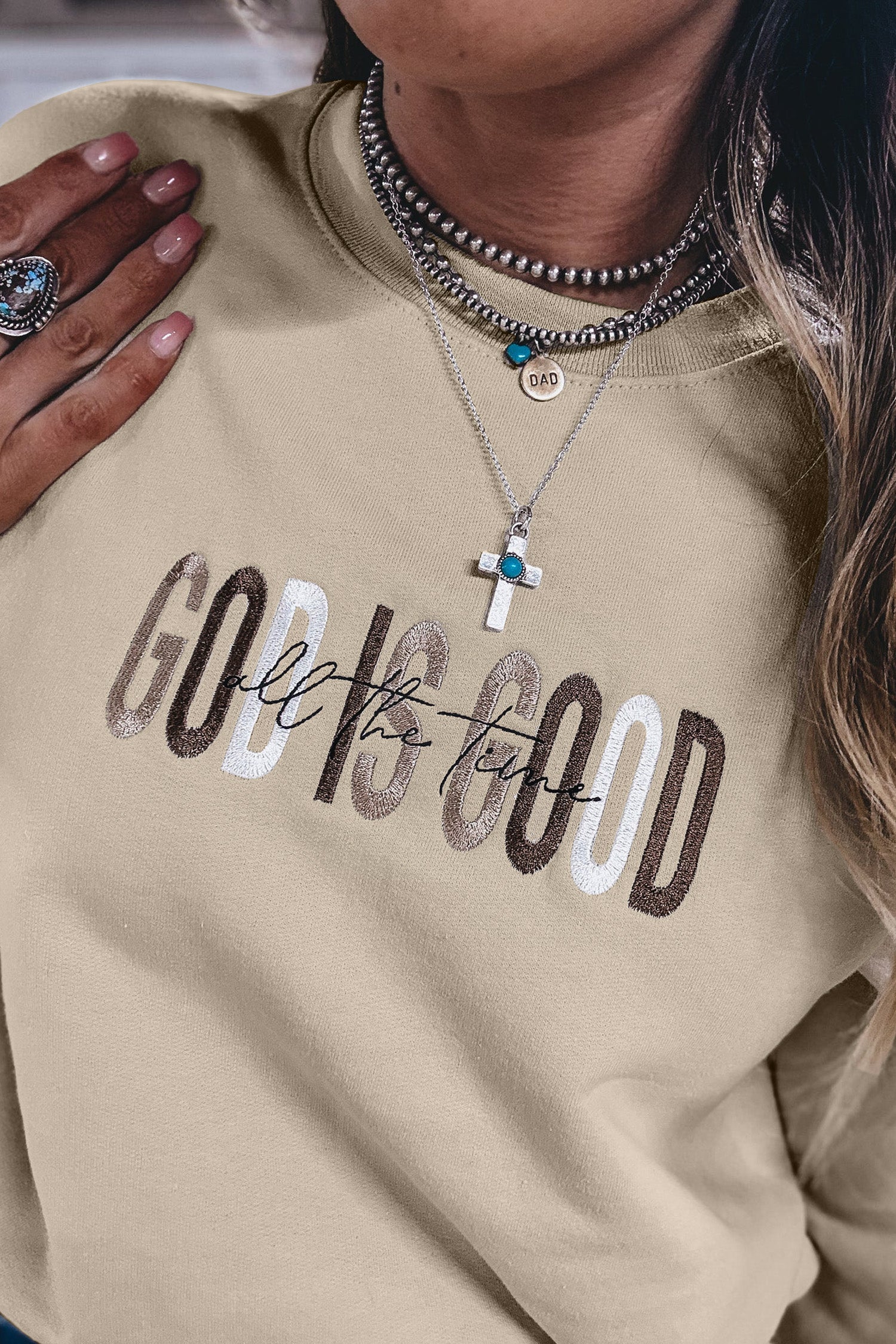 Jet Stream GOD IS GOOD Western Embroidered Letter Crewneck Pullover Sweatshirt-Tops/Sweatshirts & Hoodies-[Adult]-[Female]-2022 Online Blue Zone Planet