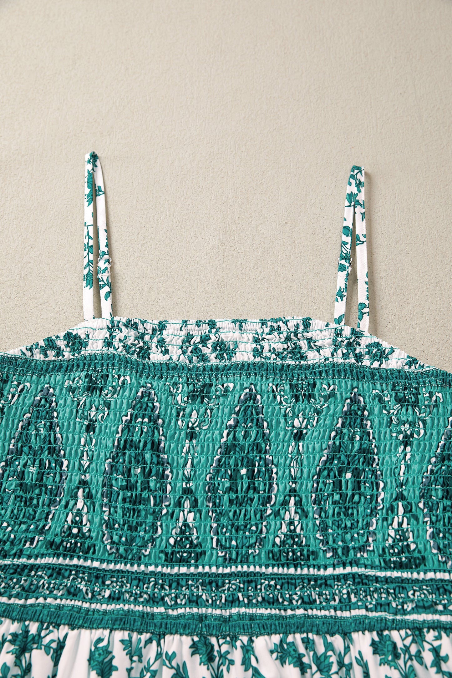 Green Boho Floral Print Shirred Cami Maxi Dress-TOPS / DRESSES-[Adult]-[Female]-2022 Online Blue Zone Planet