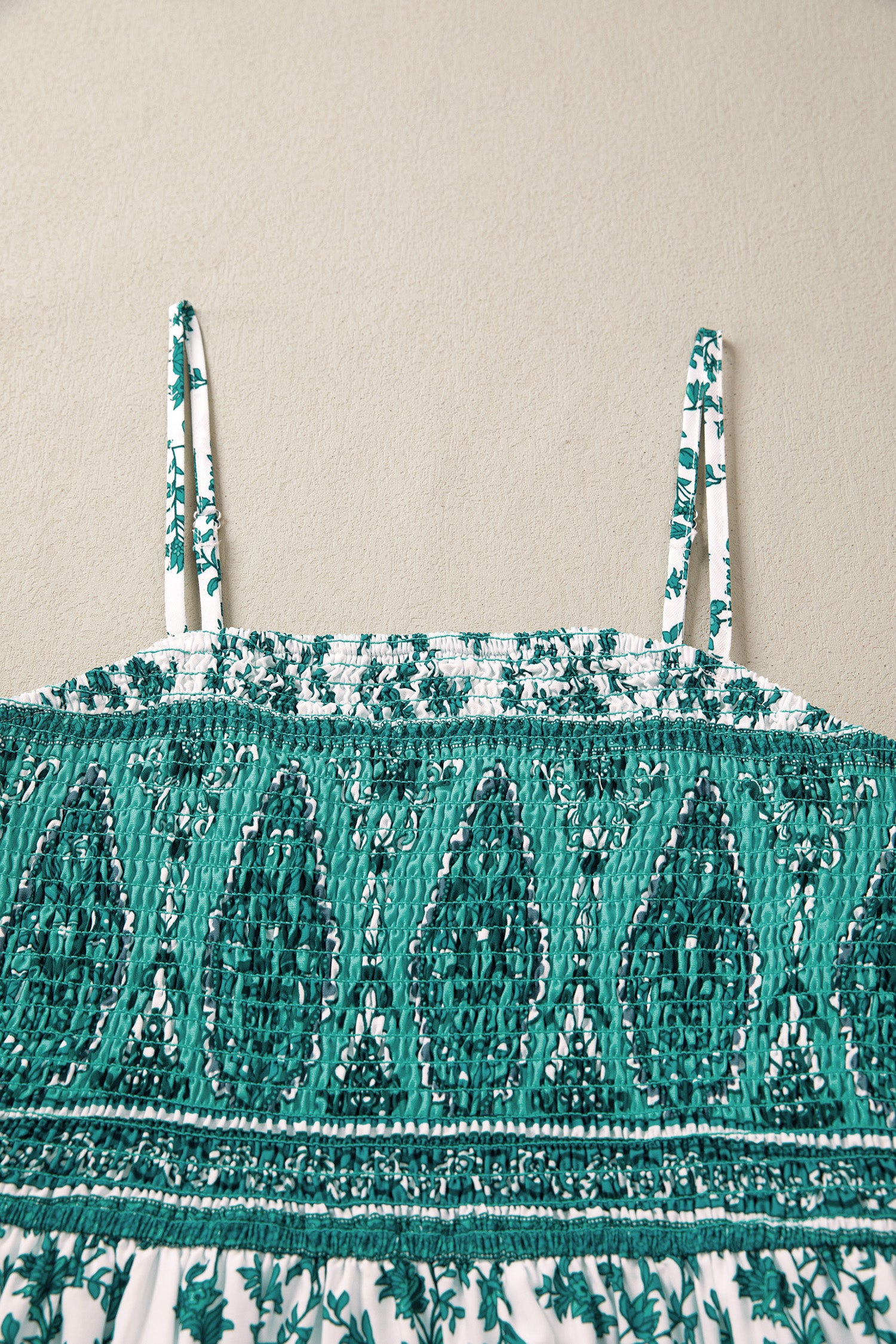 Green Boho Floral Print Shirred Cami Maxi Dress-TOPS / DRESSES-[Adult]-[Female]-2022 Online Blue Zone Planet
