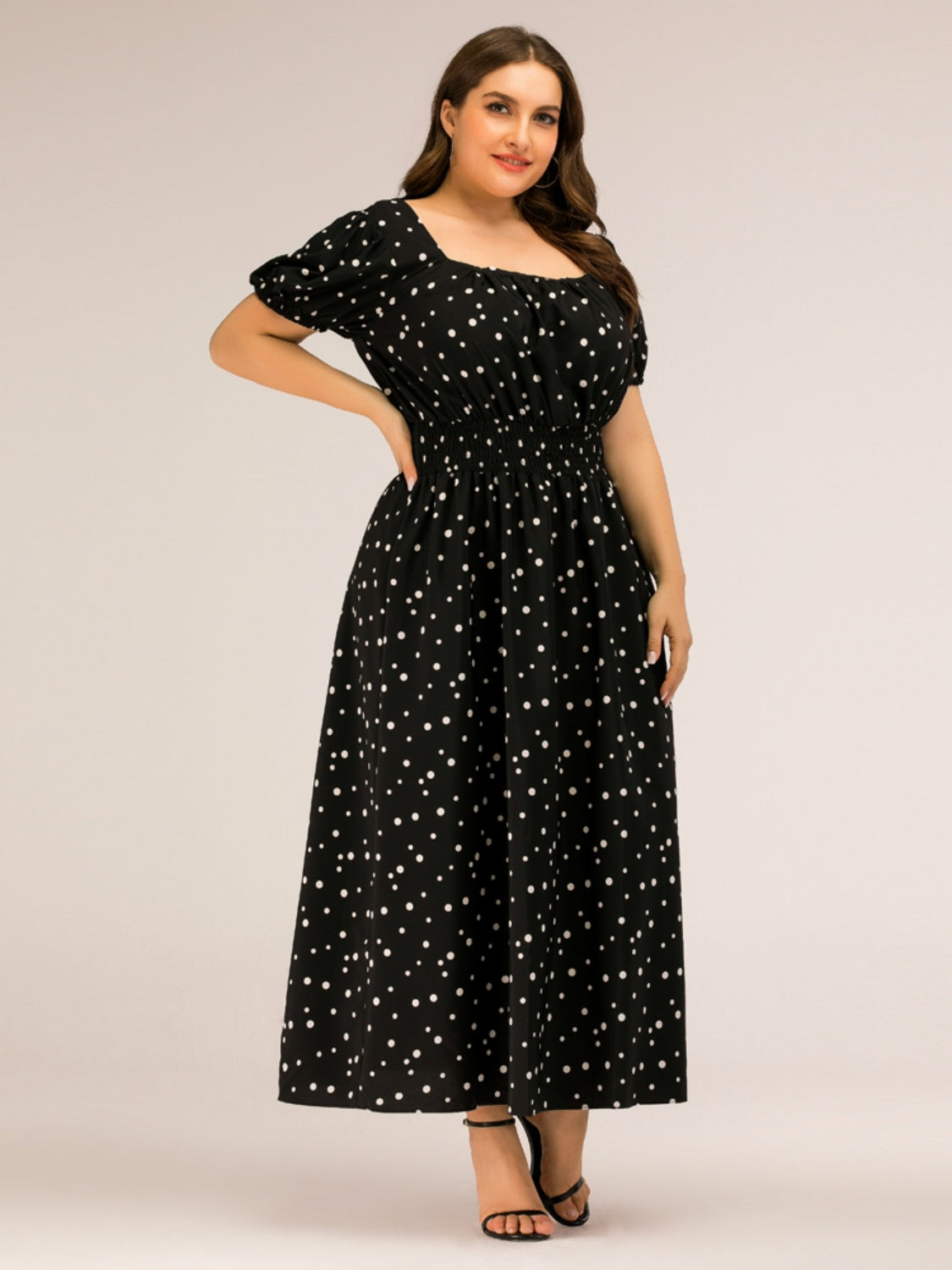 Plus Size Polka Dot Square Neck Dress-TOPS / DRESSES-[Adult]-[Female]-2022 Online Blue Zone Planet