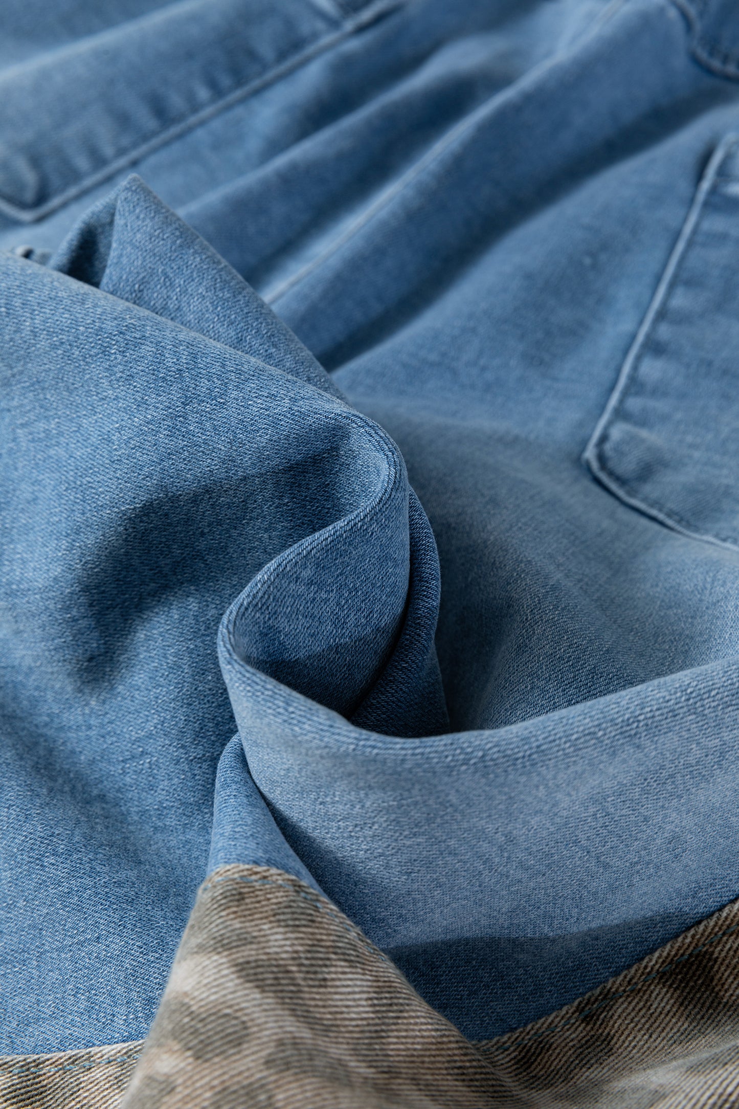 Beau Blue Drawstring Elastic Waist Leopard Striped Side Panel Wide Leg Jeans-Bottoms/Jeans-[Adult]-[Female]-2022 Online Blue Zone Planet