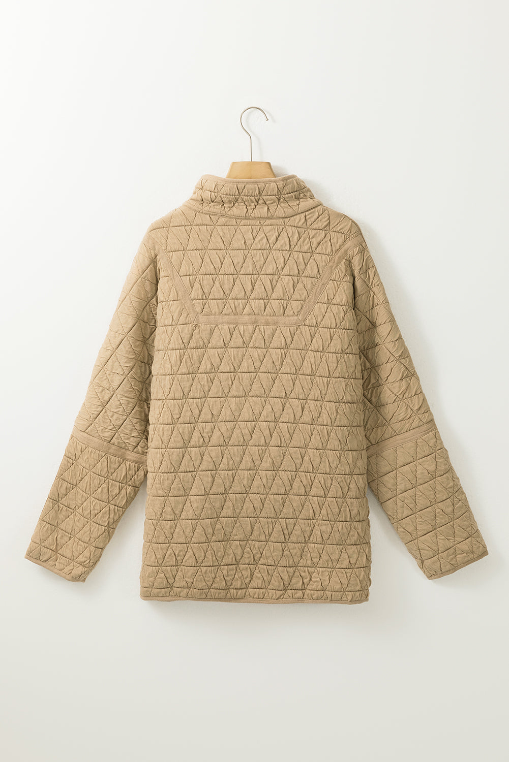 Khaki Quilted Button Front Funnel Neck Jacket-Outerwear/Jackets-[Adult]-[Female]-2022 Online Blue Zone Planet