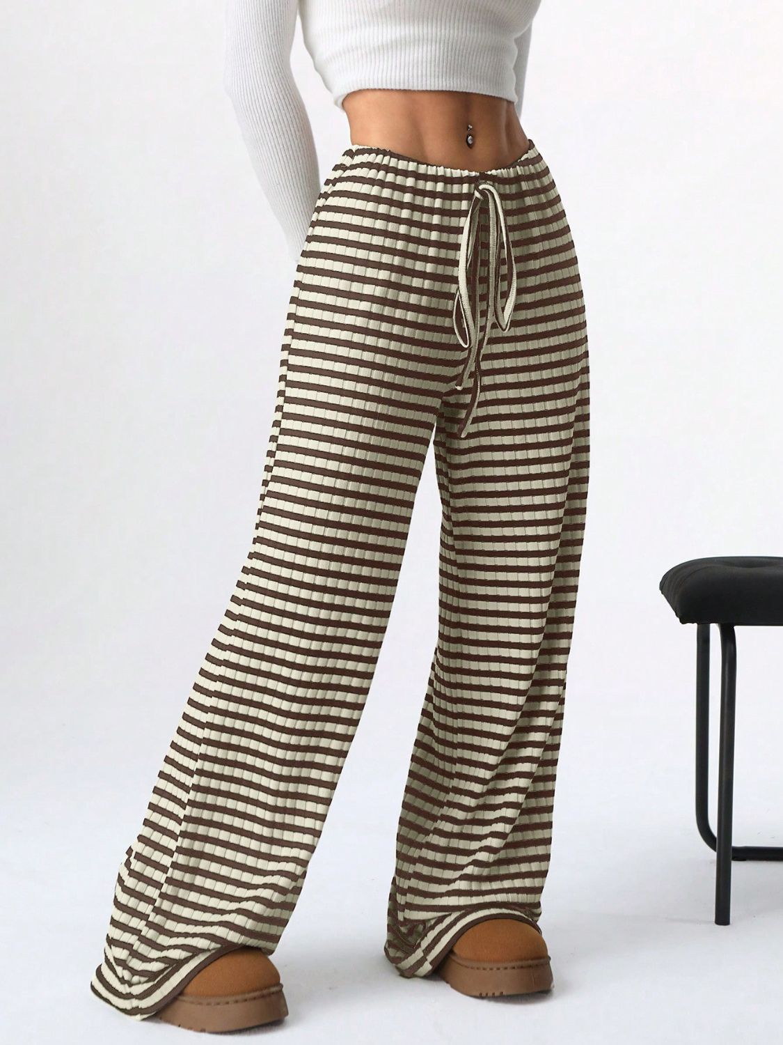 Blue Zone Planet | Tied Striped Wide Leg Pants-BOTTOMS SIZES SMALL MEDIUM LARGE-[Adult]-[Female]-2022 Online Blue Zone Planet