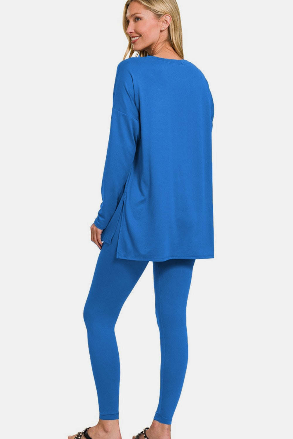 Blue Zone Planet | Zenana Full Size Brushed Microfiber Top and Leggings Lounge Set-BOTTOMS SIZES SMALL MEDIUM LARGE-[Adult]-[Female]-2022 Online Blue Zone Planet