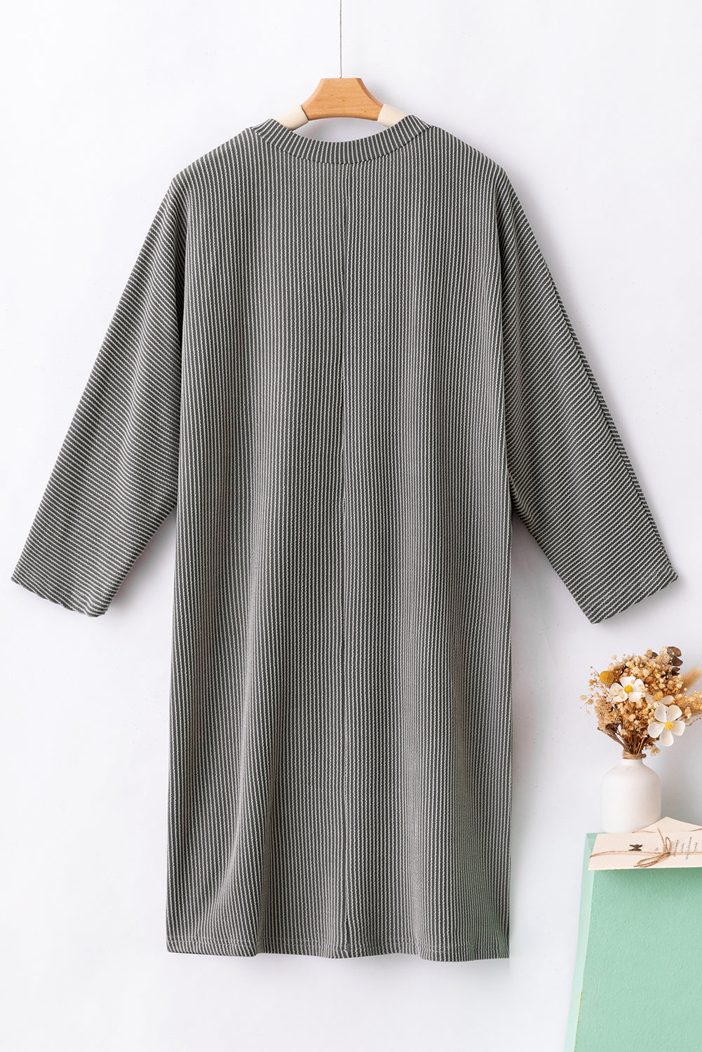 Philippine Gray Plus Size Corded V Neck Shift Dress-TOPS / DRESSES-[Adult]-[Female]-2022 Online Blue Zone Planet