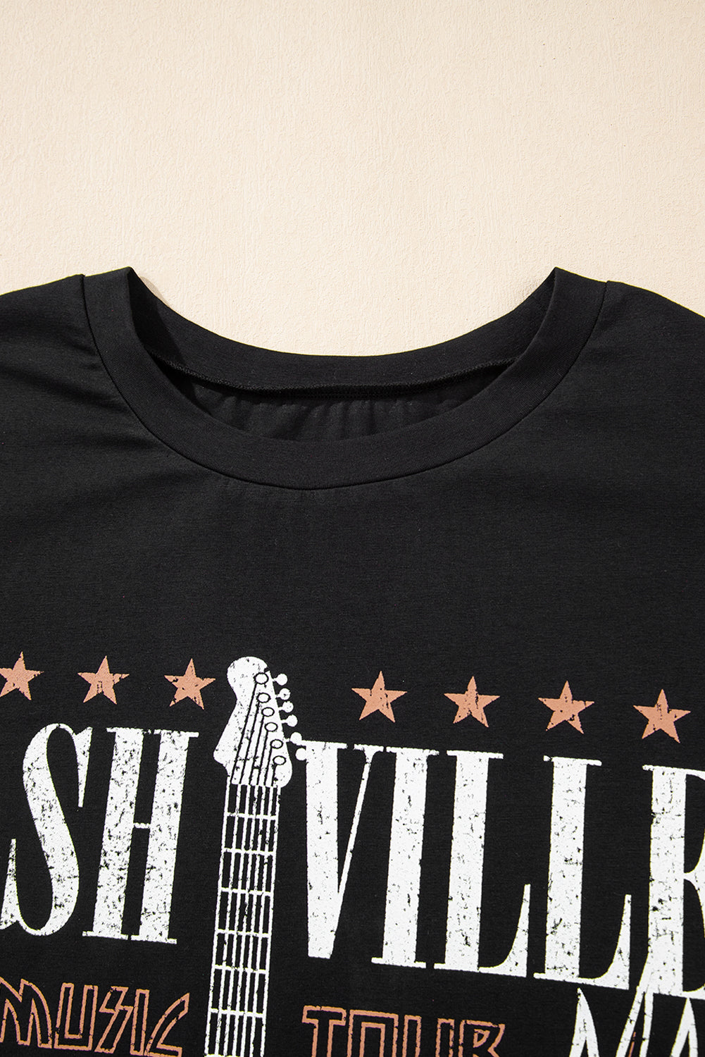 Black Nashville Guitar Print Crew Neck T Shirt Mini Dress-TOPS / DRESSES-[Adult]-[Female]-2022 Online Blue Zone Planet