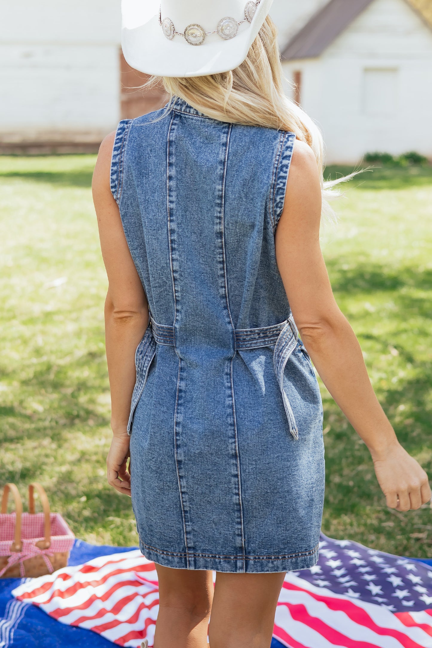 Myosotis Western Belt Button Down Sleeveless Denim Short Dress-TOPS / DRESSES-[Adult]-[Female]-2022 Online Blue Zone Planet