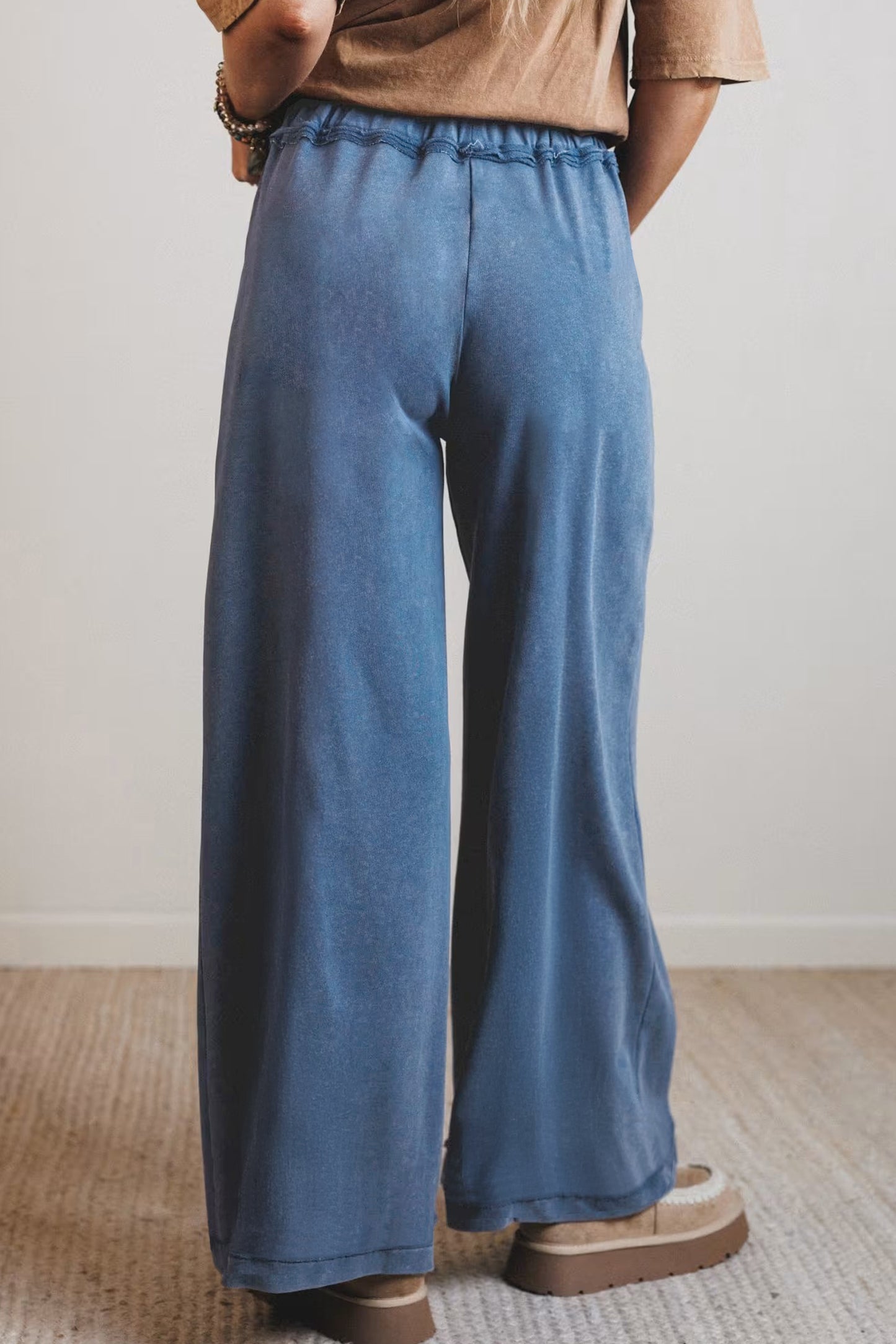 Ashleigh Blue Mineral Wash Drawstring Retro High Waist Wide Leg Western Pants-Bottoms/Pants & Culotte-[Adult]-[Female]-2022 Online Blue Zone Planet