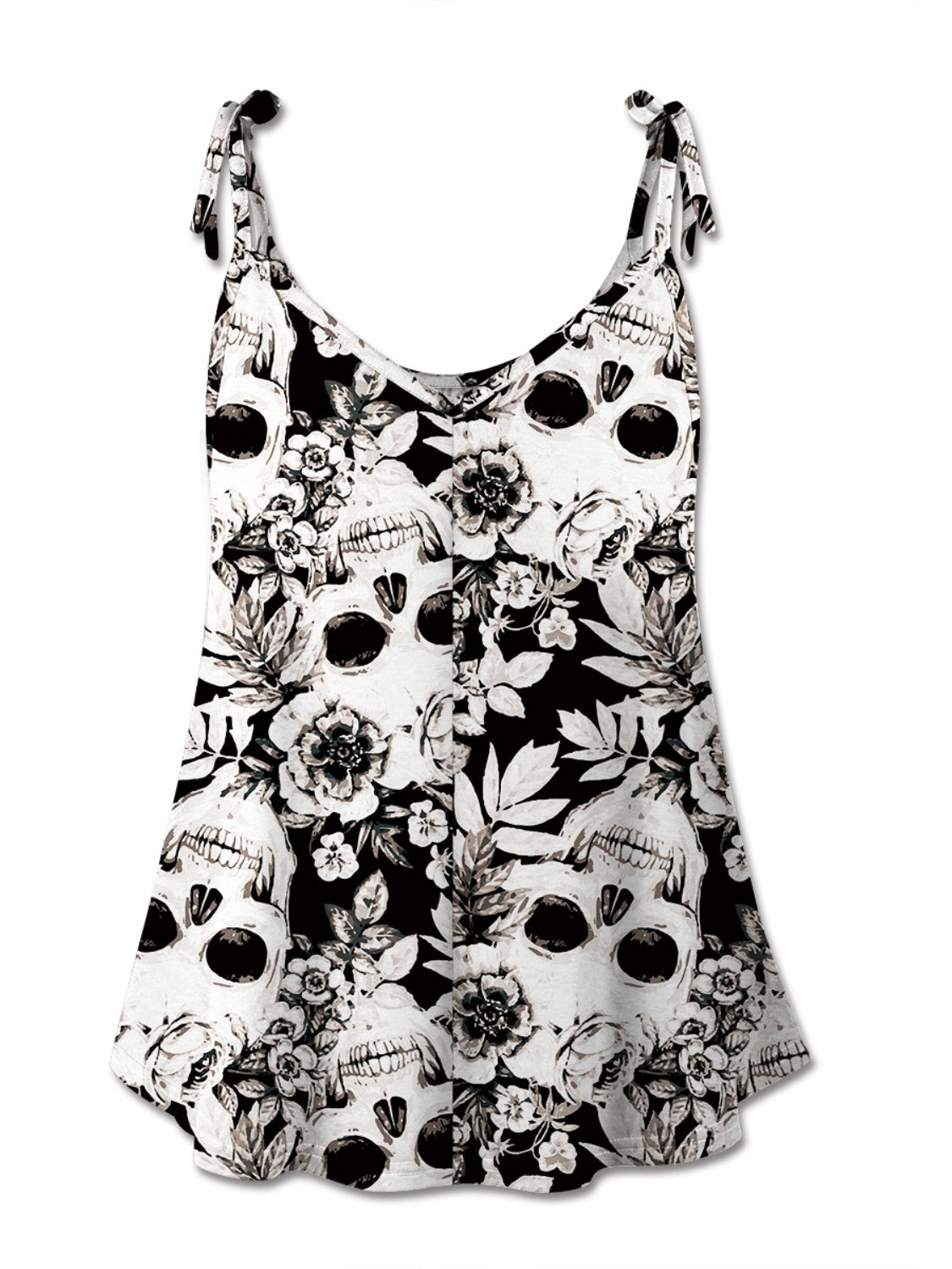 FAM-FAM Skull Print Scoop Neck Cami-TOPS / DRESSES-[Adult]-[Female]-2022 Online Blue Zone Planet