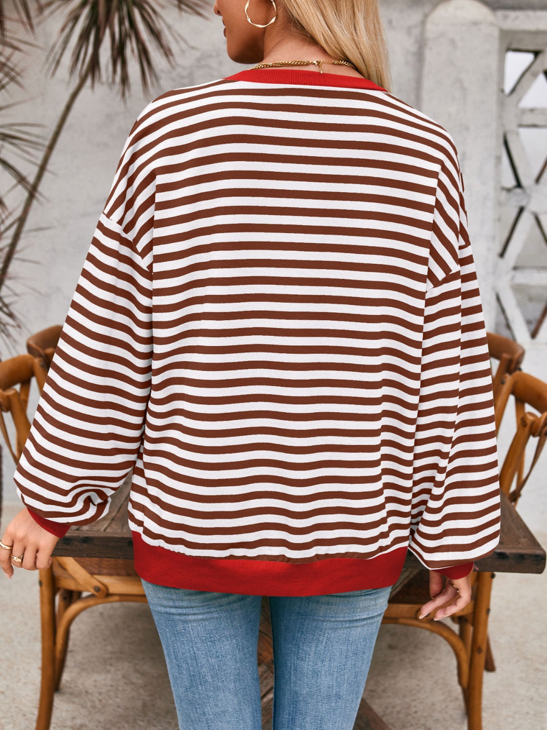 Blue Zone Planet | Lovelet Contrast Striped Long Sleeve Sweatshirt-TOPS / DRESSES-[Adult]-[Female]-2022 Online Blue Zone Planet