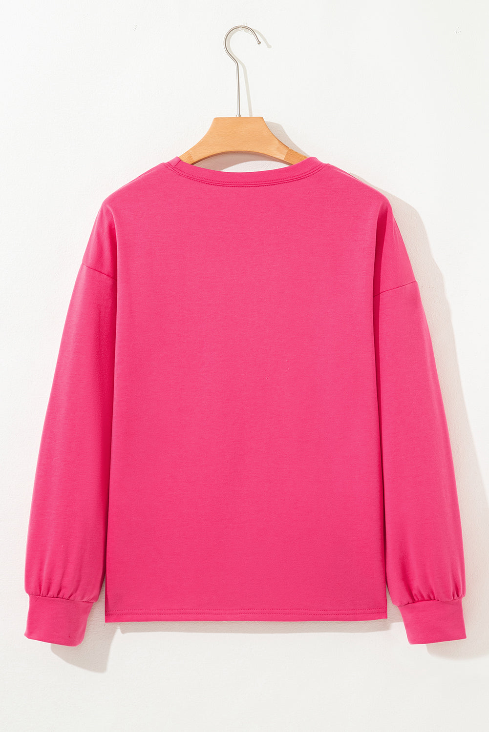 Strawberry Pink Floral Hemline Patchwork Round Neck Casual Top-Tops/Long Sleeve Tops-[Adult]-[Female]-2022 Online Blue Zone Planet