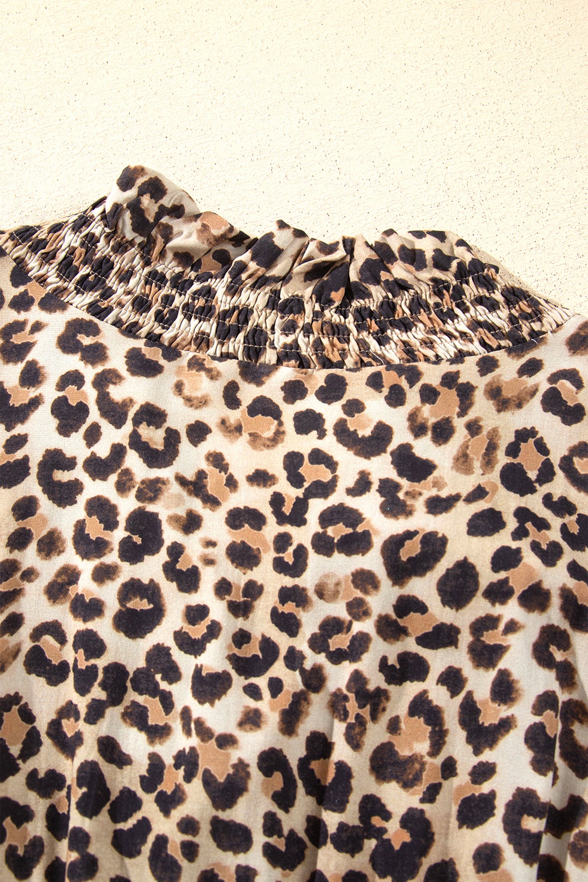 Brown Leopard Print V Neck Long Sleeve Gathered Waist Plus Size Dress-TOPS / DRESSES-[Adult]-[Female]-2022 Online Blue Zone Planet
