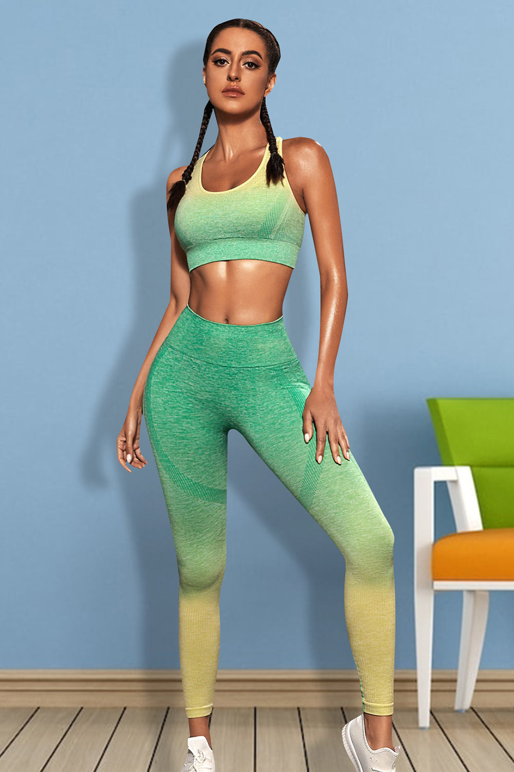 Gradient Sports Tank and Leggings Set-TOPS / DRESSES-[Adult]-[Female]-Mid Green-XS-2022 Online Blue Zone Planet