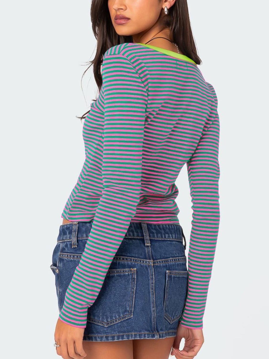 Buttoned Striped Long Sleeve T-Shirt-TOPS / DRESSES-[Adult]-[Female]-2022 Online Blue Zone Planet