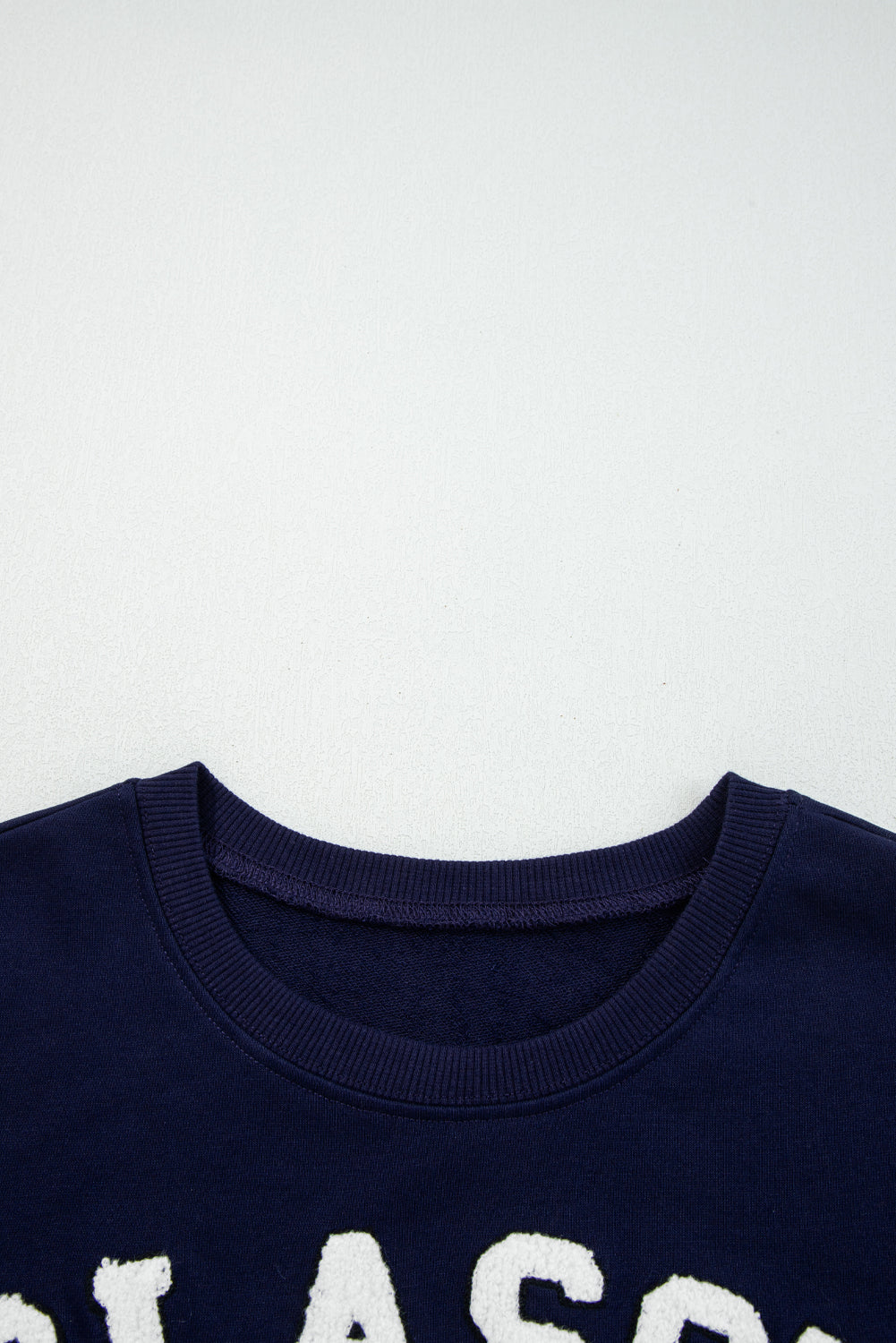 Navy Blue Classy Until Kickoff Plush Letter Patched Loose Sweatshirt-Tops/Sweatshirts & Hoodies-[Adult]-[Female]-2022 Online Blue Zone Planet
