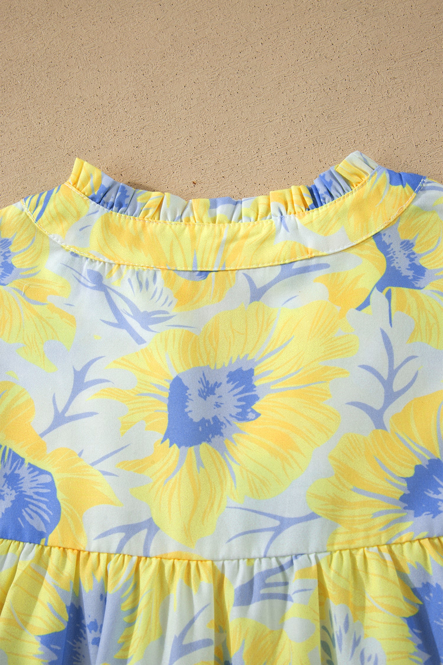 Yellow Short Bubble Sleeve Summer Floral Blouse-Tops/Blouses & Shirts-[Adult]-[Female]-2022 Online Blue Zone Planet