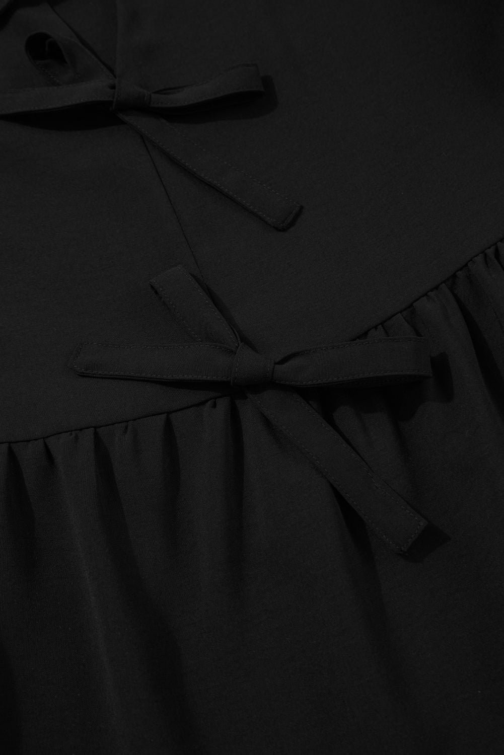 Black Puff Sleeve Bowknot Front Peplum Blouse-Tops/Blouses & Shirts-[Adult]-[Female]-2022 Online Blue Zone Planet