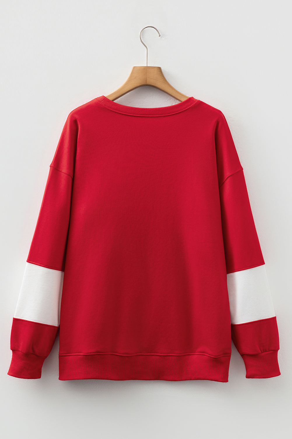 Fiery Red Colorblock Drop Shoulder Baggy Sweatshirt-Tops/Sweatshirts & Hoodies-[Adult]-[Female]-2022 Online Blue Zone Planet