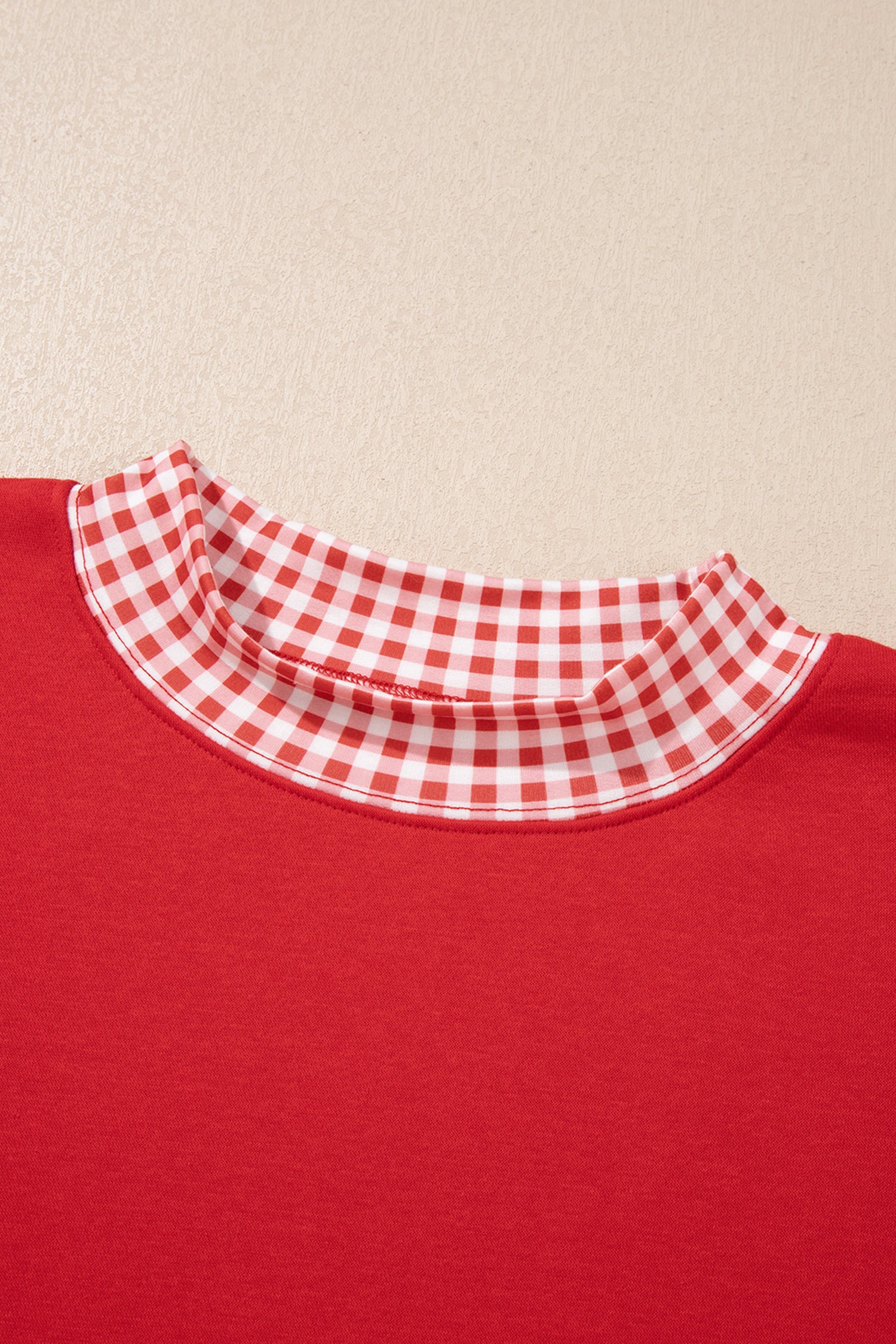Fiery Red Gingham Trim Baggy Pullover 2pcs Short Set-Two Piece Sets/Short Sets-[Adult]-[Female]-2022 Online Blue Zone Planet