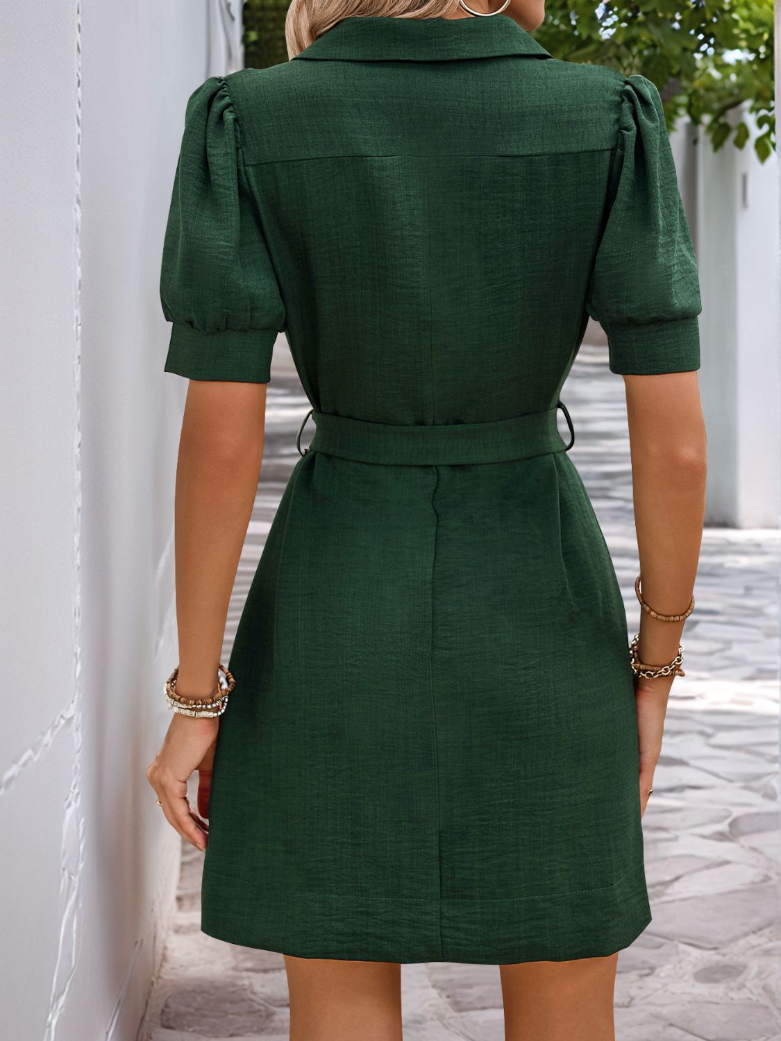 Perfee Tie Waist Button Down Short Sleeve Mini Dress-TOPS / DRESSES-[Adult]-[Female]-2022 Online Blue Zone Planet