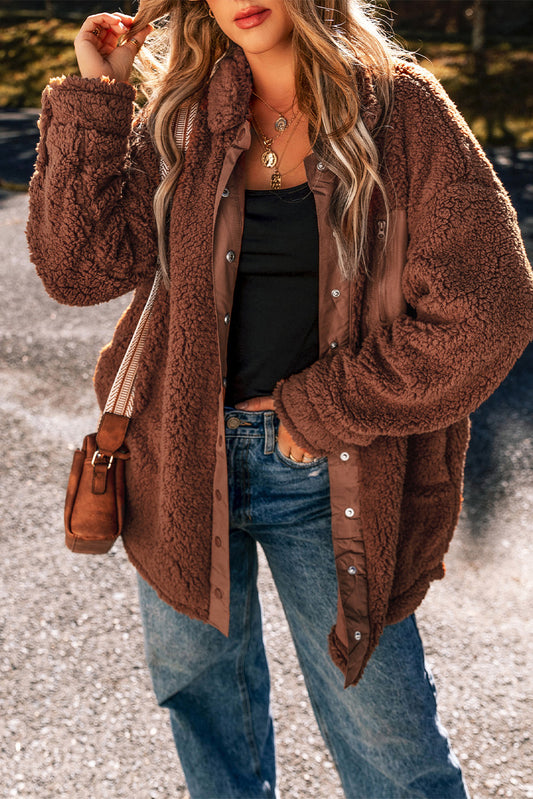 Red Clay Faux Shearling Teddy Bear Jacket-Outerwear/Jackets-[Adult]-[Female]-Red Clay-S-2022 Online Blue Zone Planet