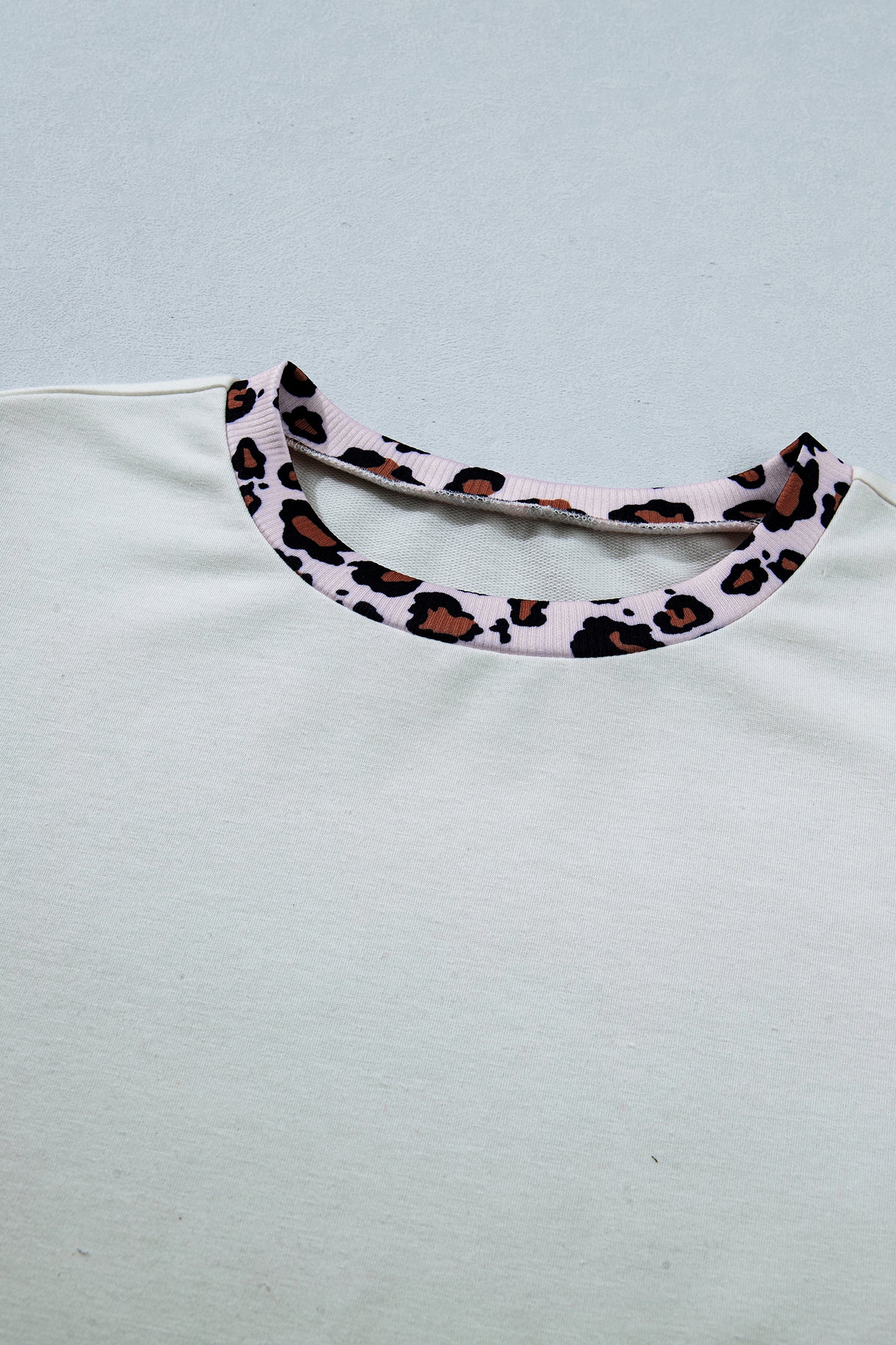 White Ribbed Leopard Patchwork Uneven Hem T Shirt-Tops/Tops & Tees-[Adult]-[Female]-2022 Online Blue Zone Planet