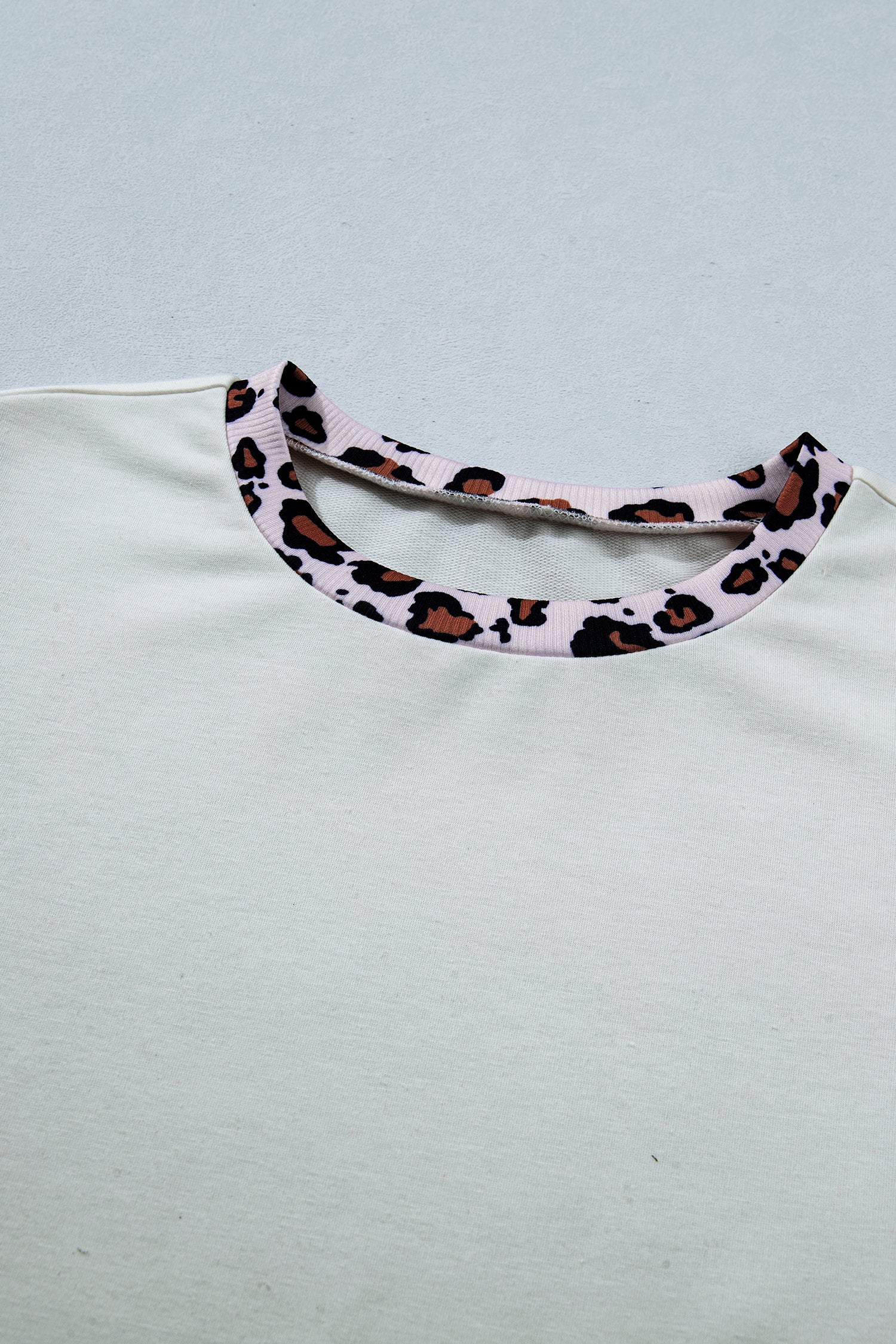 White Ribbed Leopard Patchwork Uneven Hem T Shirt-Tops/Tops & Tees-[Adult]-[Female]-2022 Online Blue Zone Planet